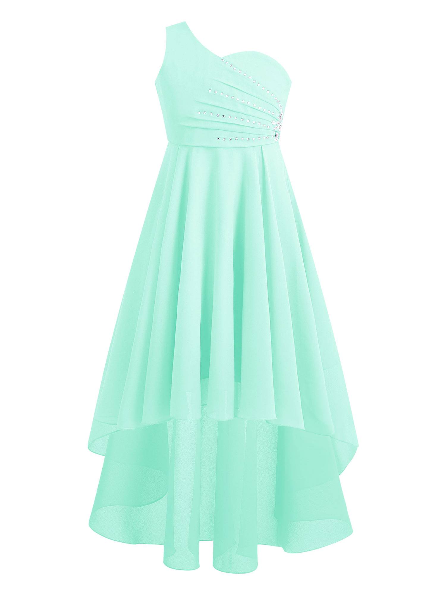 Kids Girls Rhinestones Beaded High-Low Party Dress