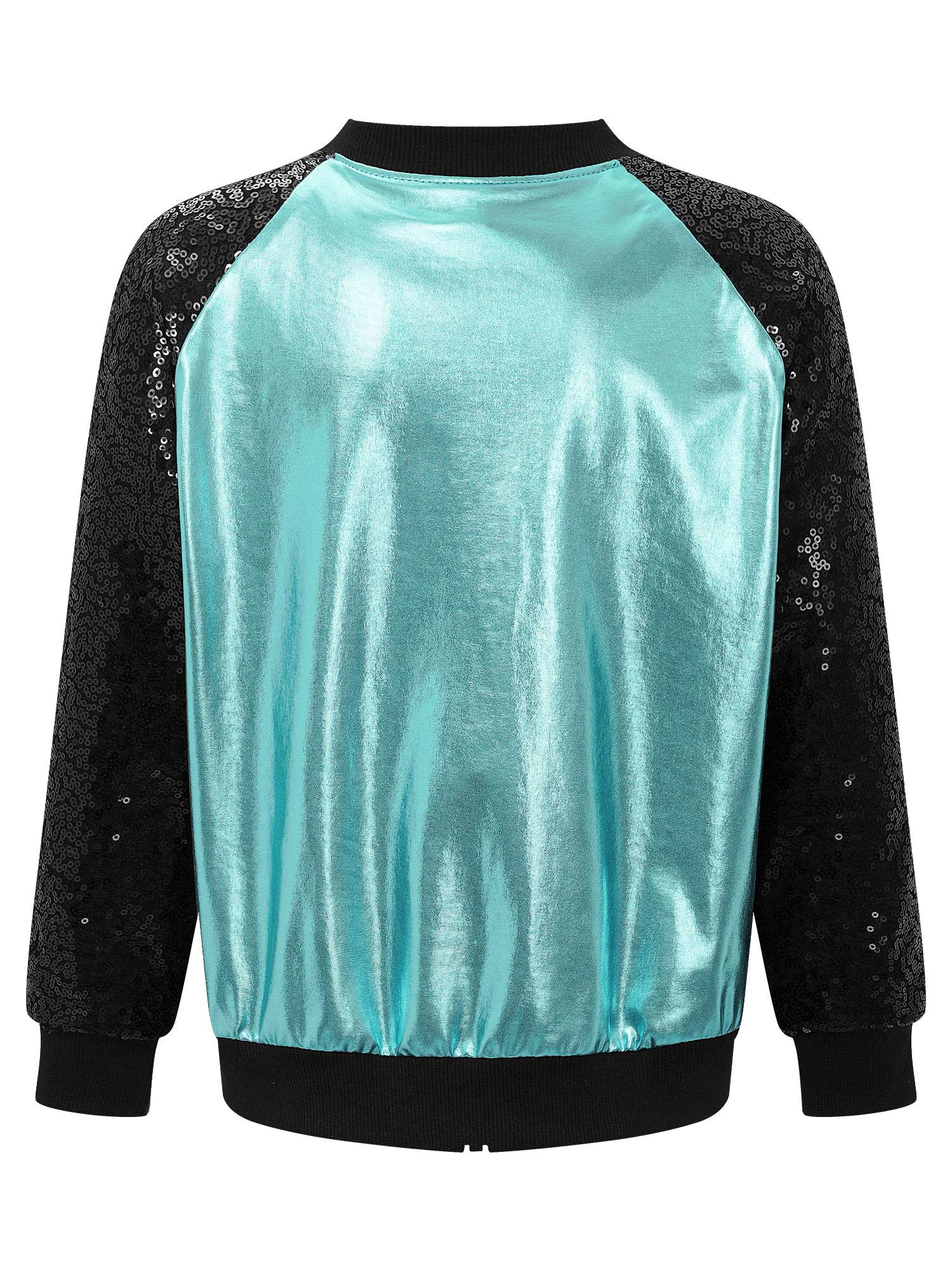 Kids Girls Sequins Long Sleeve Front Zipper Jacket Coat