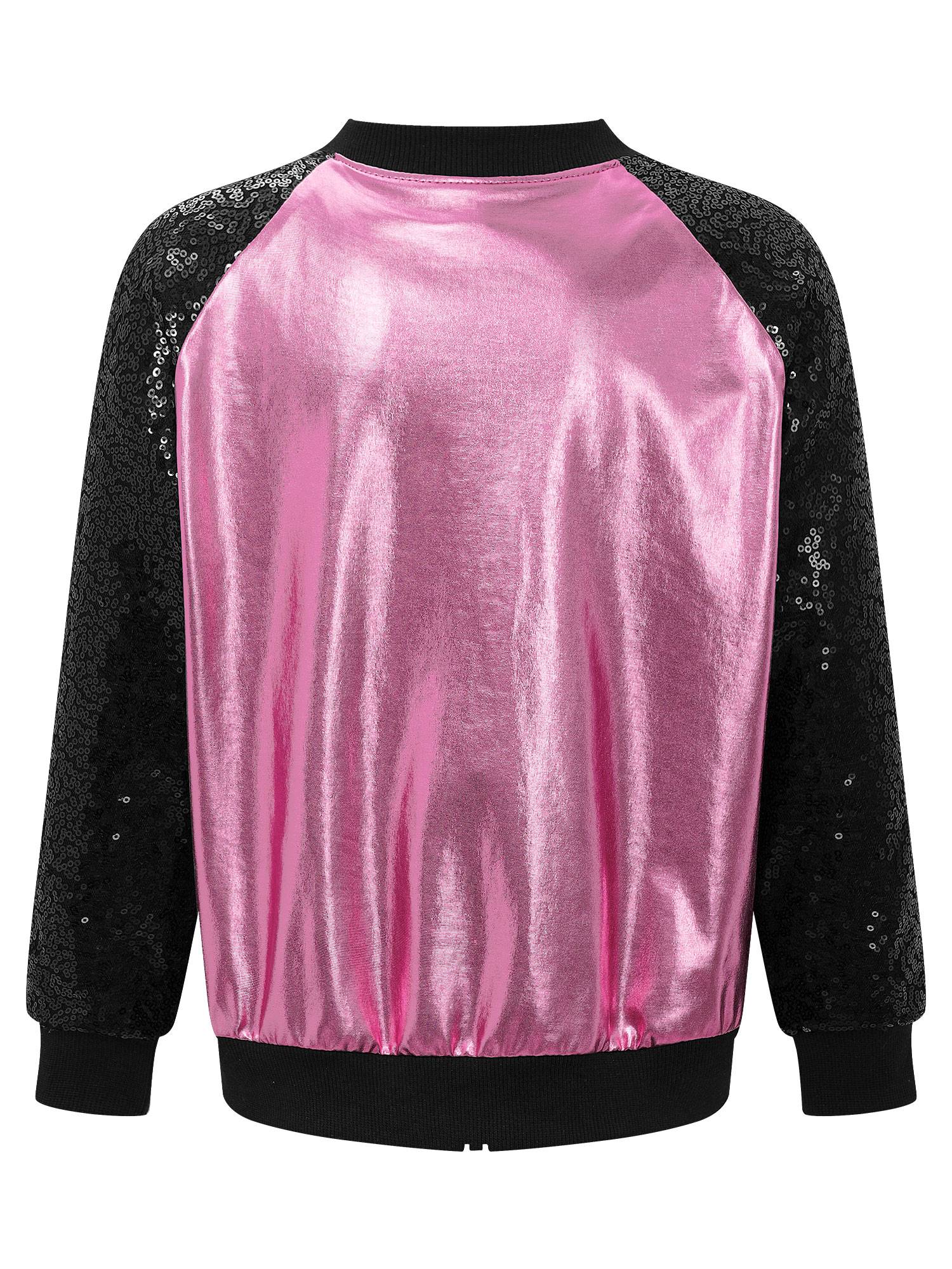 Kids Girls Sequins Long Sleeve Front Zipper Jacket Coat