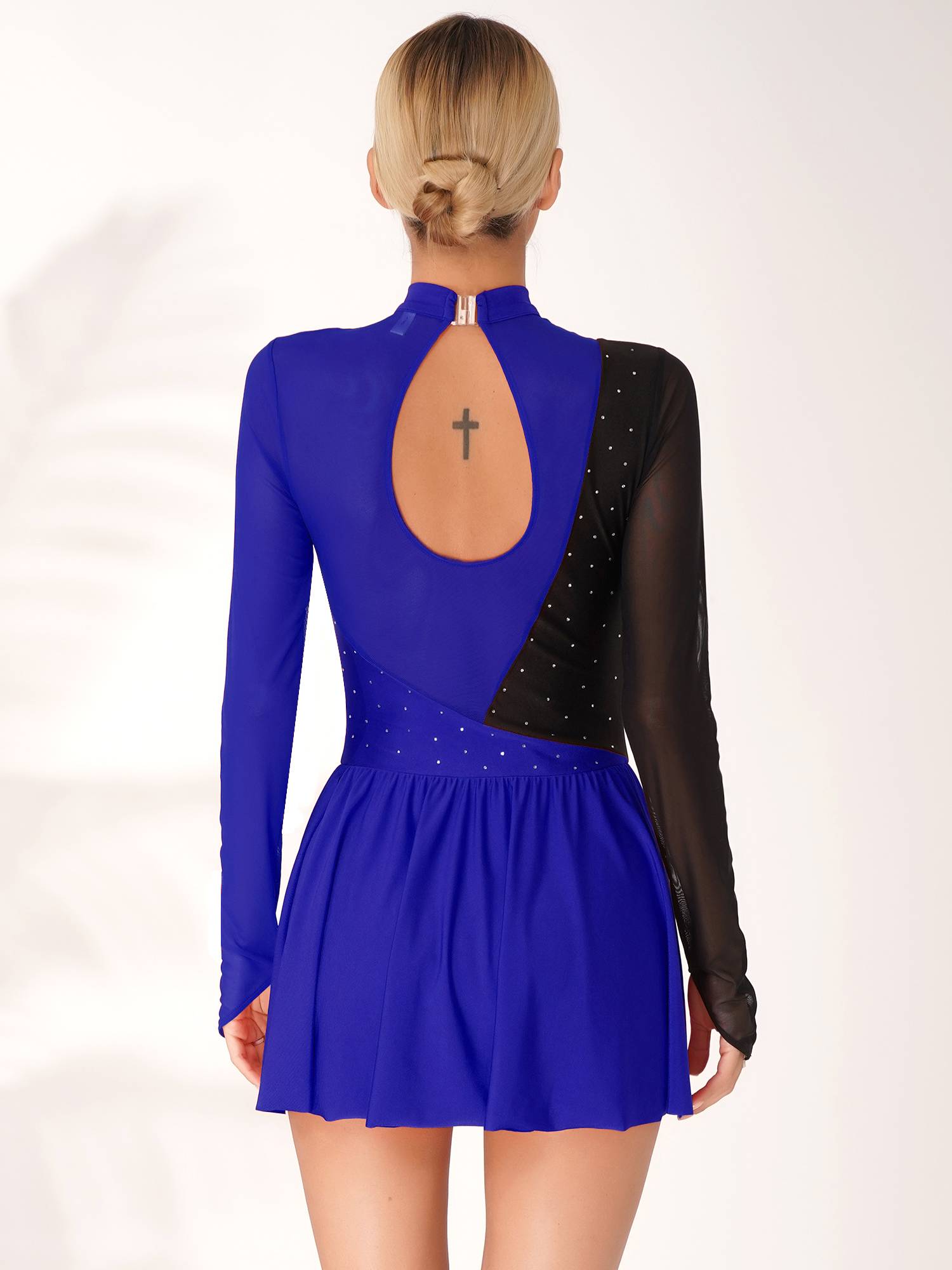 Women Color Block Mesh Figure Skating Leotard Dresses