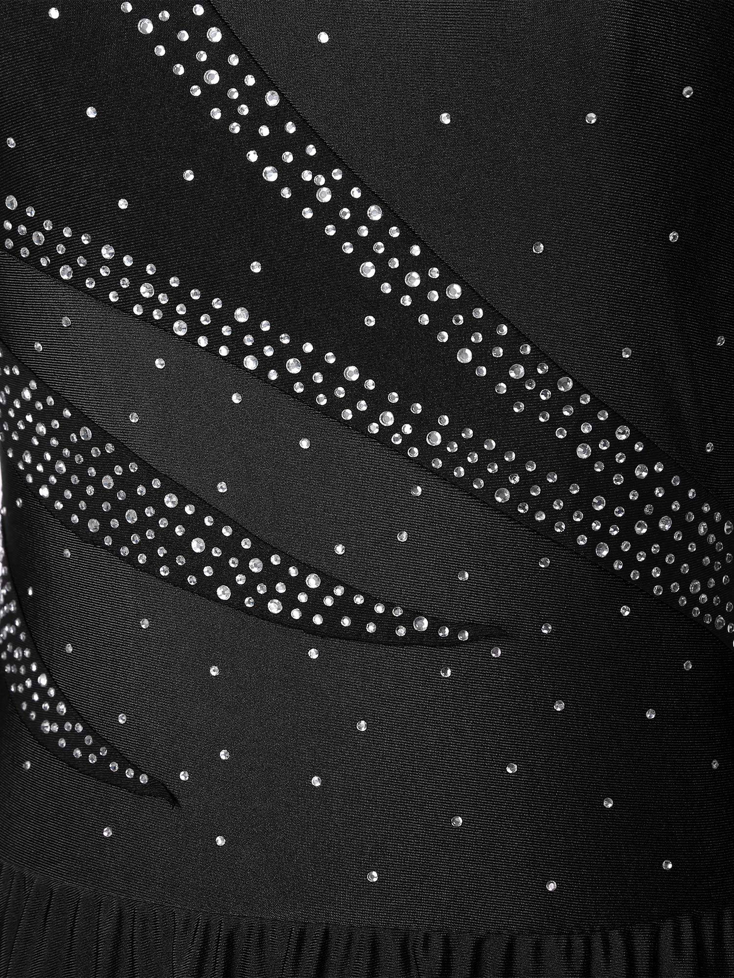 Women Color Block Mesh Figure Skating Leotard Dresses