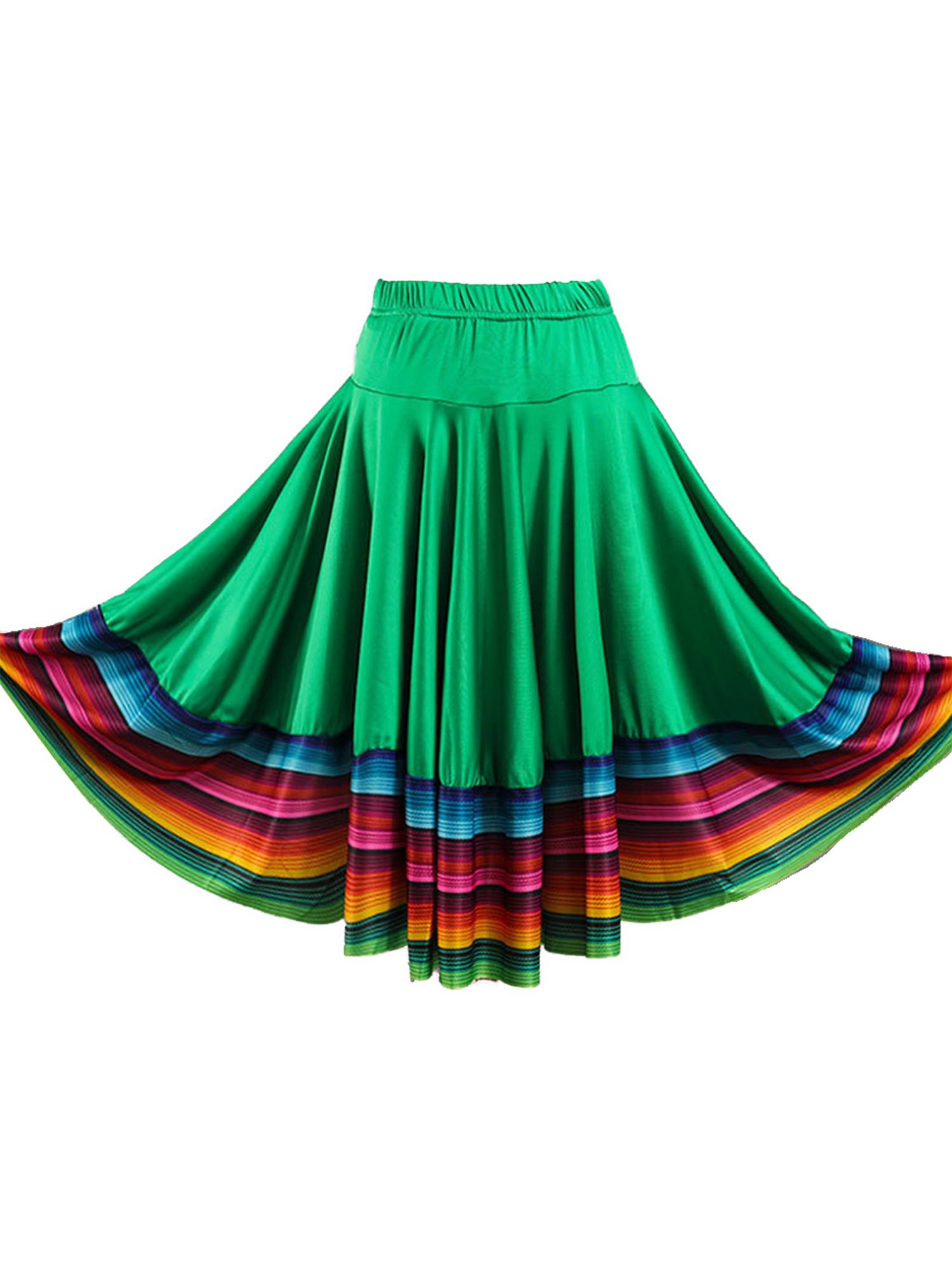 Women Rainbow Stripe Flamenco Folk Dance Midi Skirt