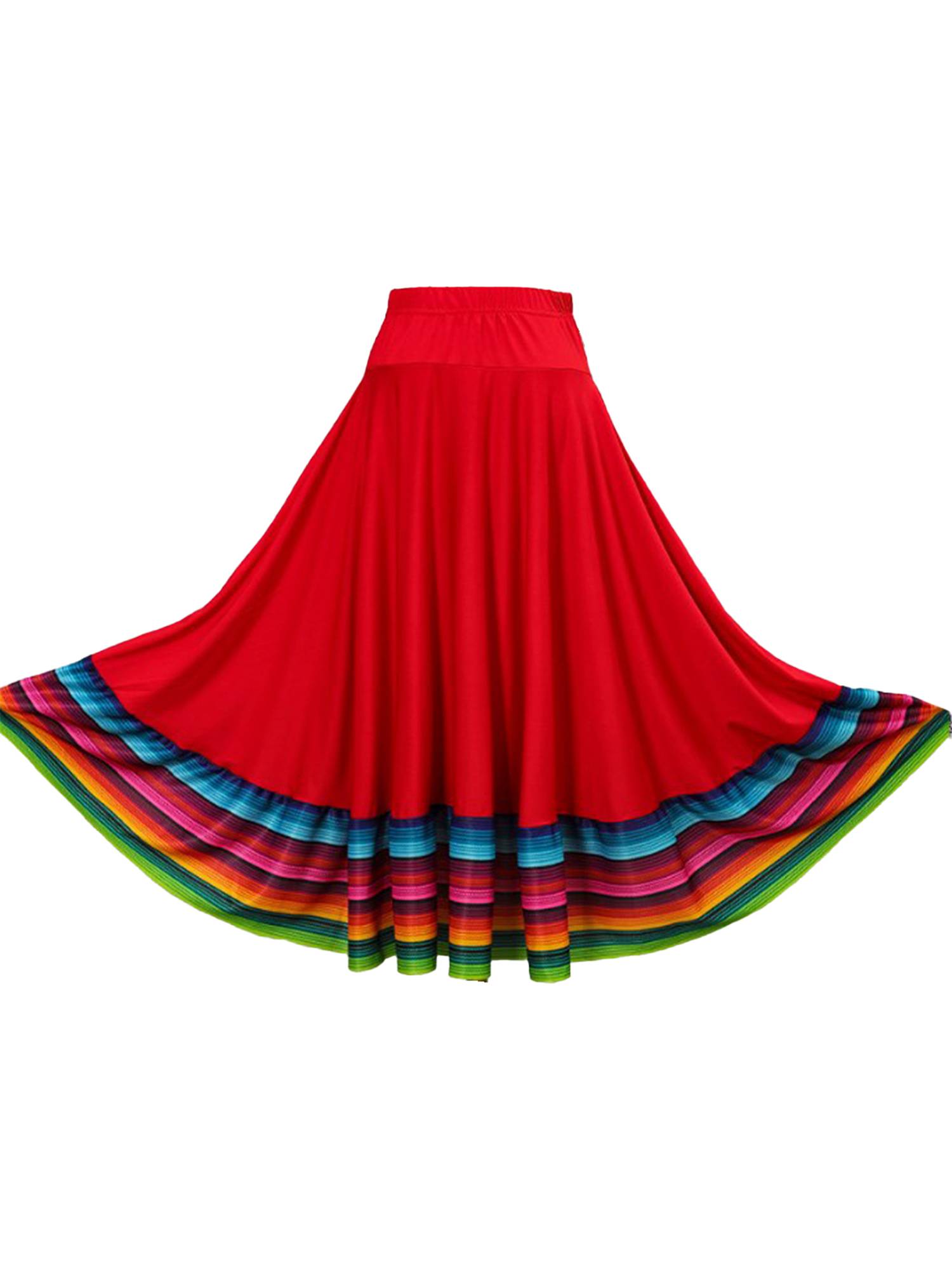 Women Rainbow Stripe Flamenco Folk Dance Midi Skirt