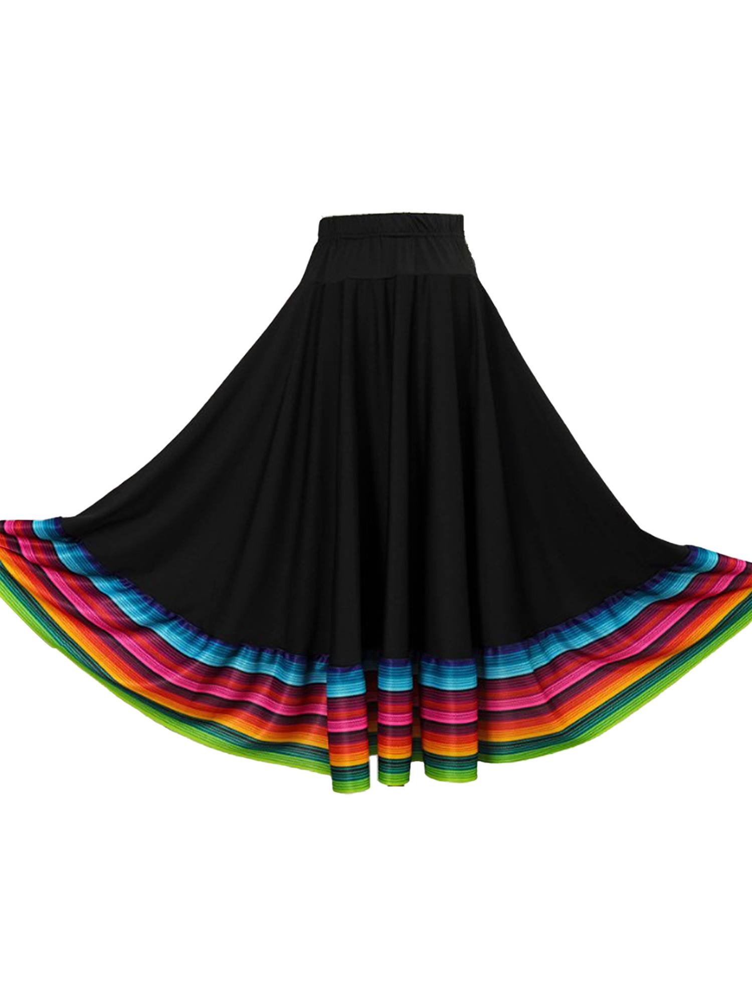 Women Rainbow Stripe Flamenco Folk Dance Midi Skirt