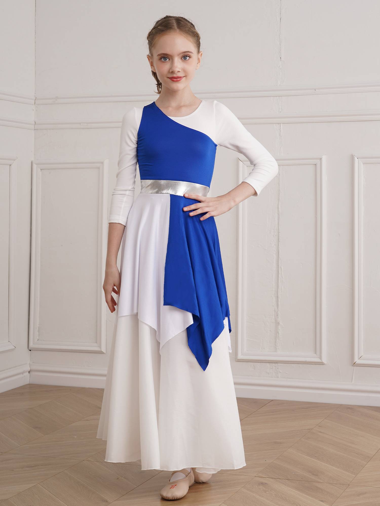 Kids Girls Sleeveless One Shoulder Tunic Praise & Worship Dance Dress