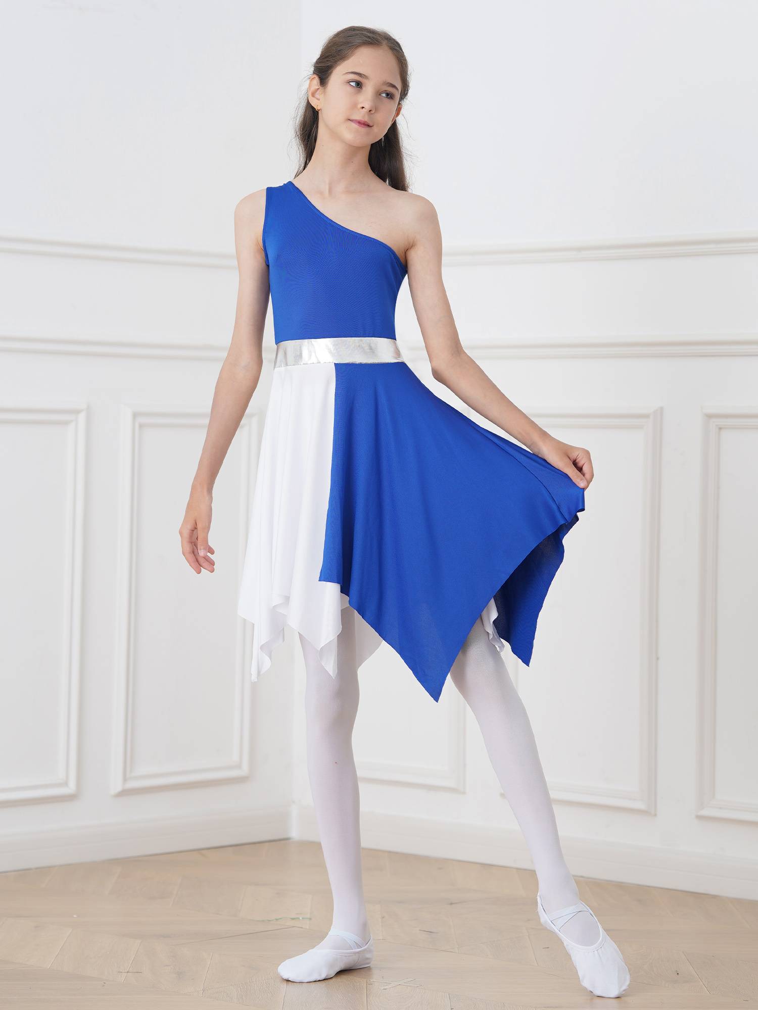 Kids Girls Sleeveless One Shoulder Tunic Praise & Worship Dance Dress