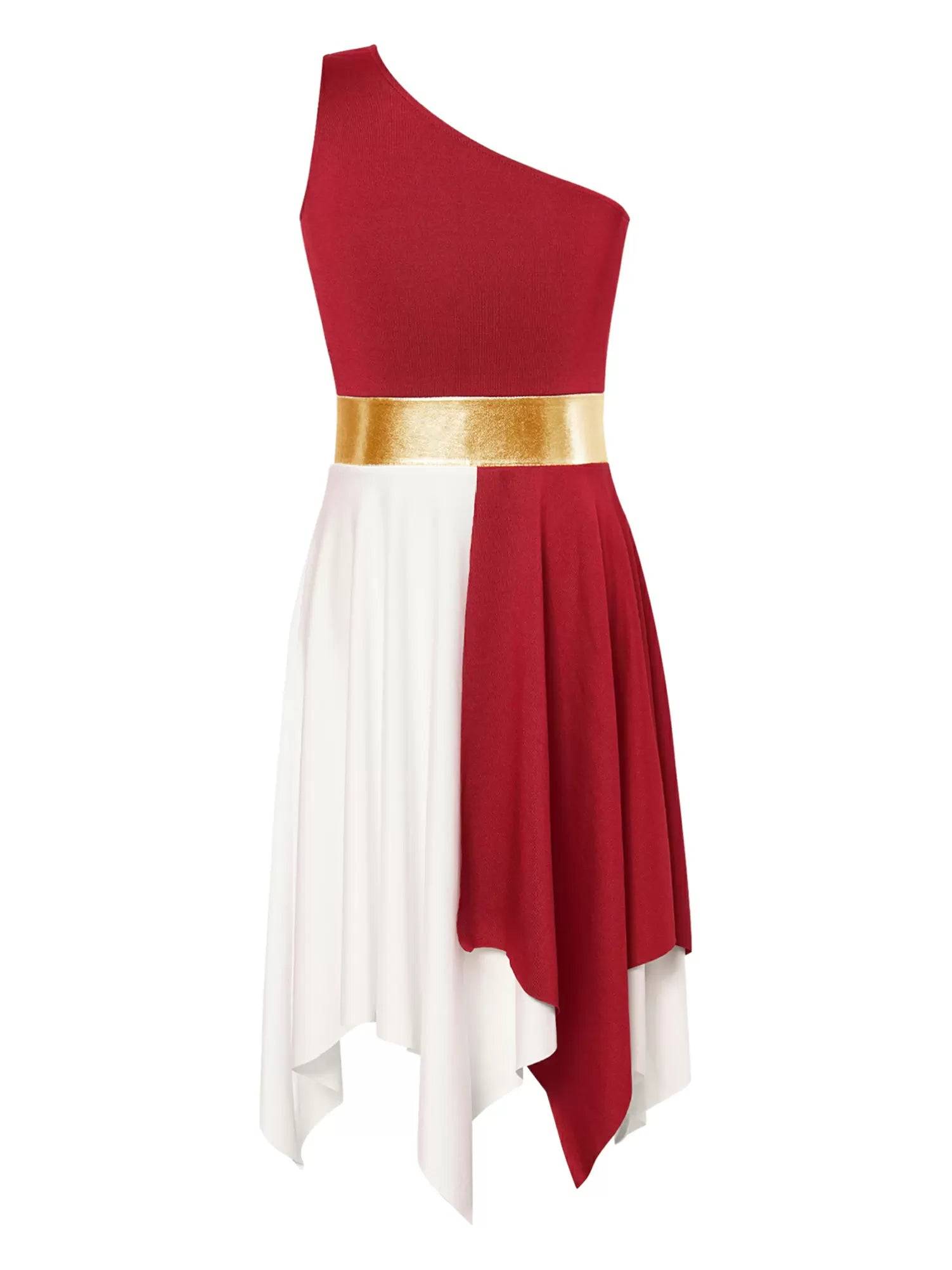 Kids Girls Sleeveless One Shoulder Tunic Praise & Worship Dance Dress