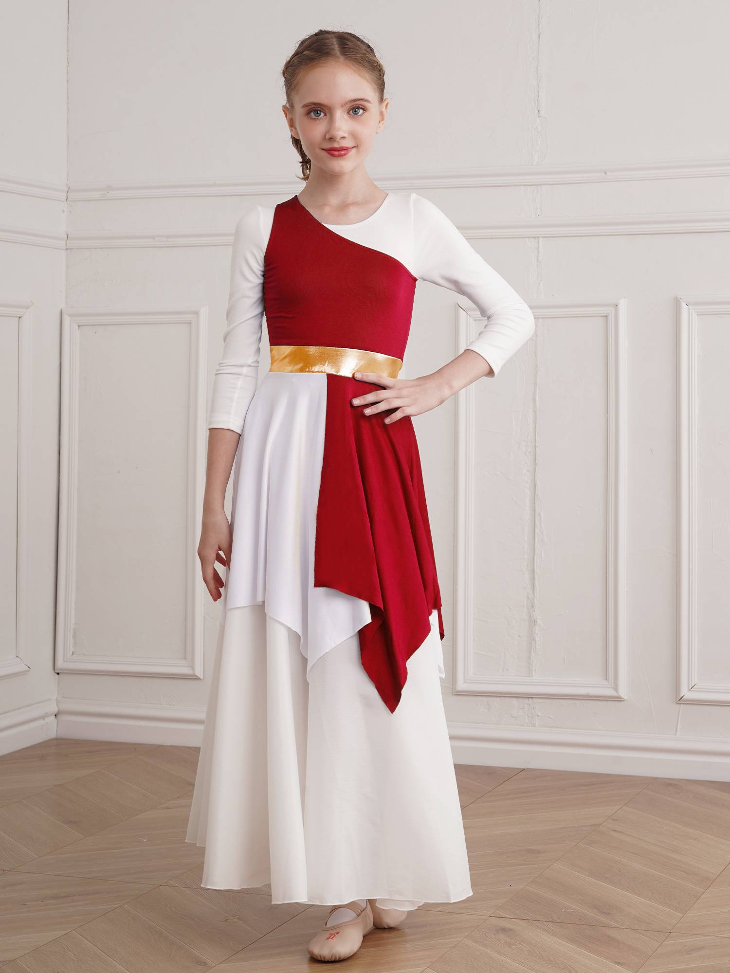 Kids Girls Sleeveless One Shoulder Tunic Praise & Worship Dance Dress