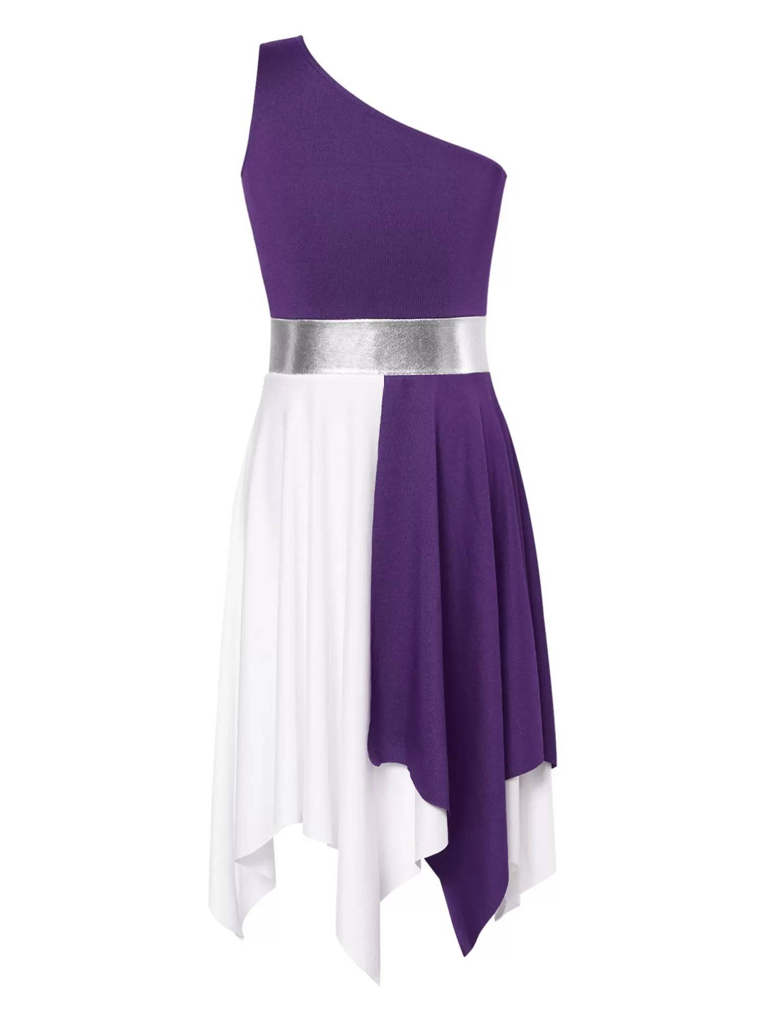 Kids Girls Sleeveless One Shoulder Tunic Praise & Worship Dance Dress