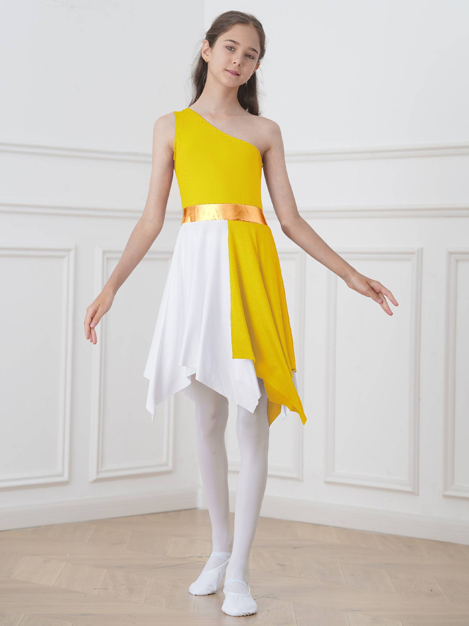 Kids Girls Sleeveless One Shoulder Tunic Praise & Worship Dance Dress