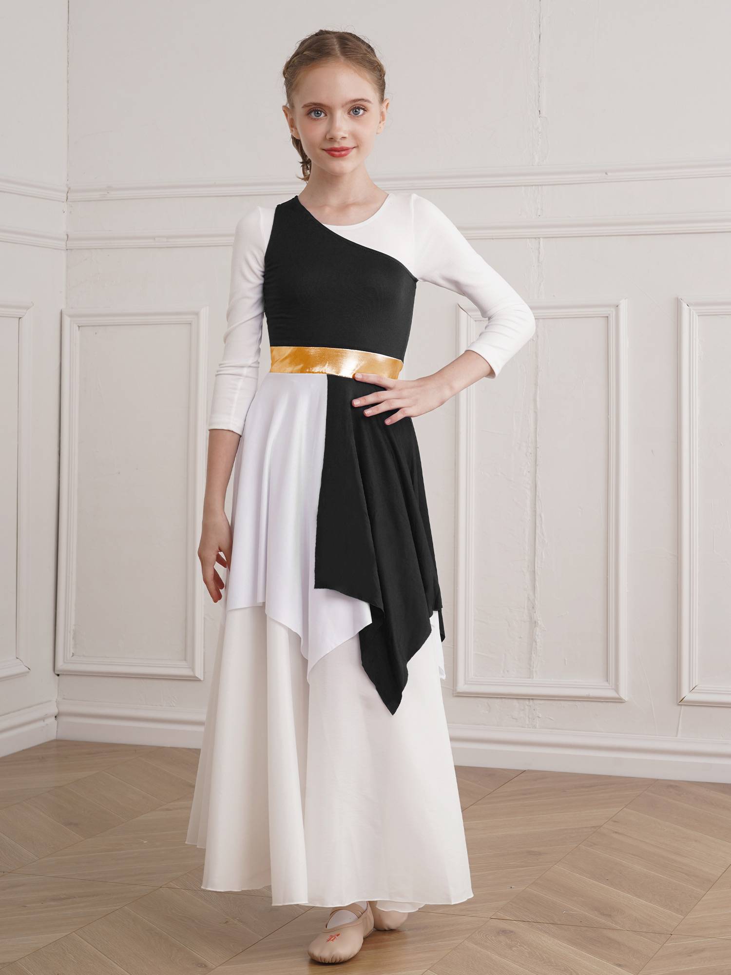 Kids Girls Sleeveless One Shoulder Tunic Praise & Worship Dance Dress