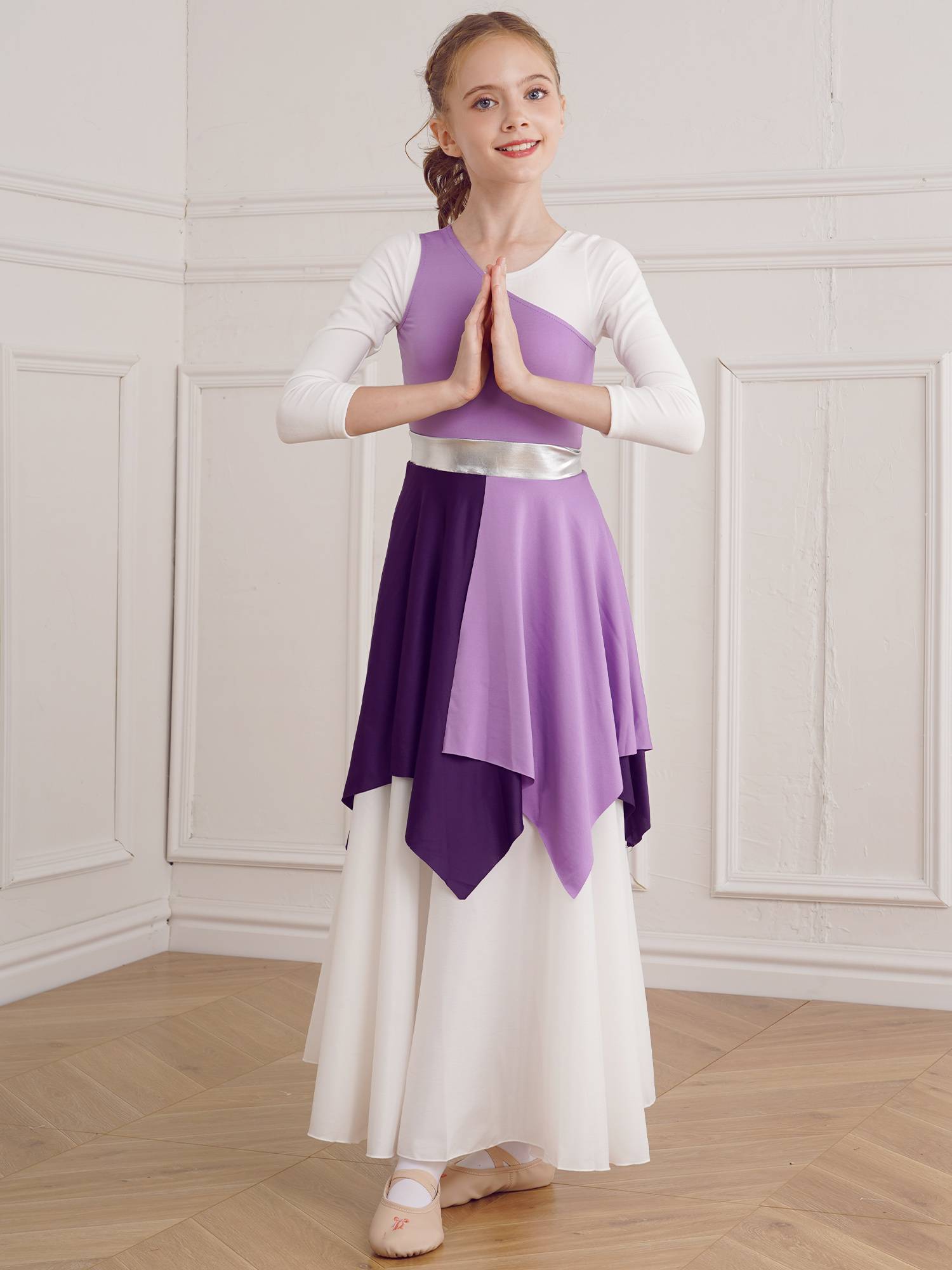 Kids Girls Sleeveless One Shoulder Tunic Praise & Worship Dance Dress