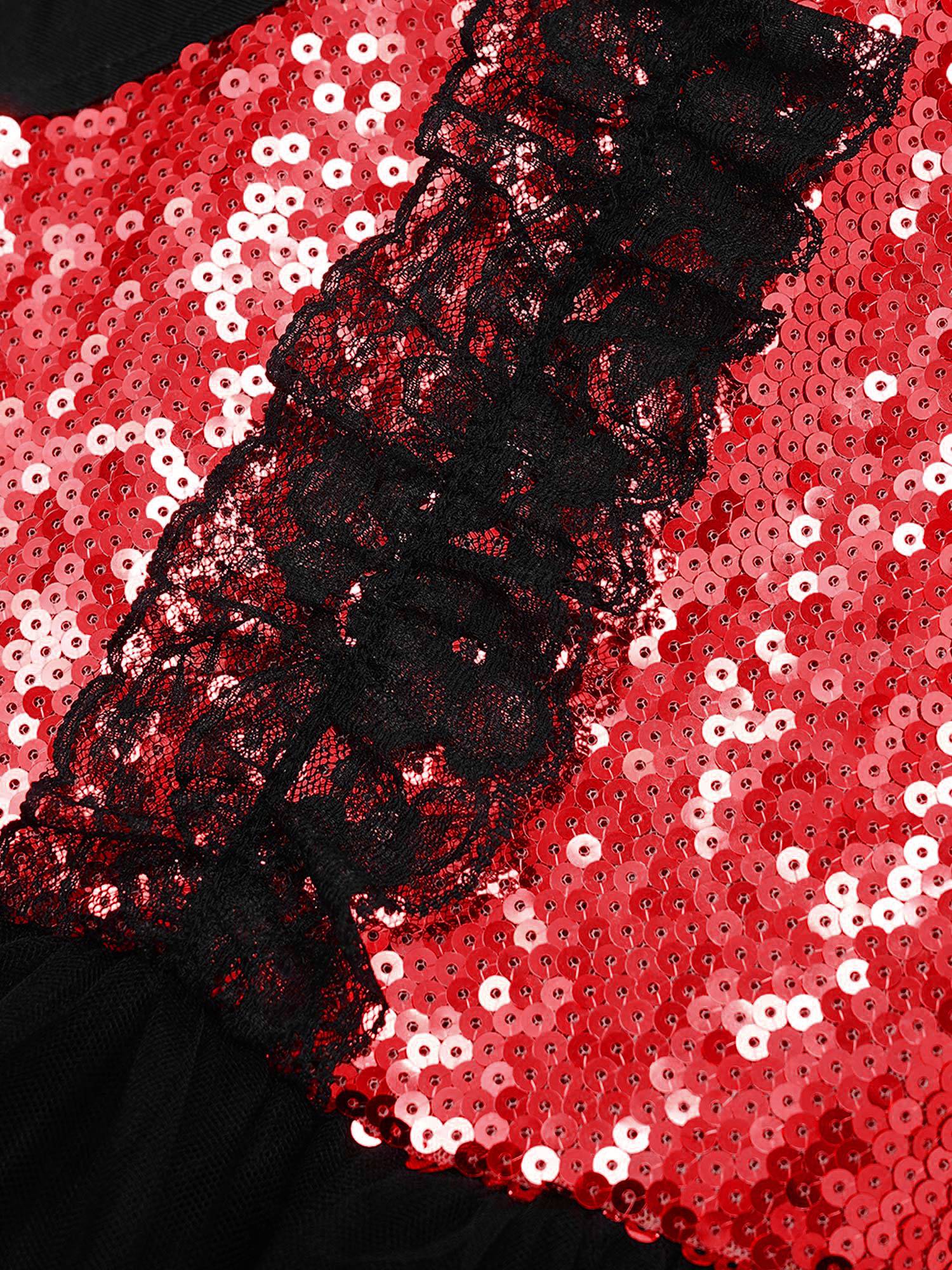 Kids Girls Sleeveless Sequins Ruffle Ballet Dance Leotard Tutu Dress