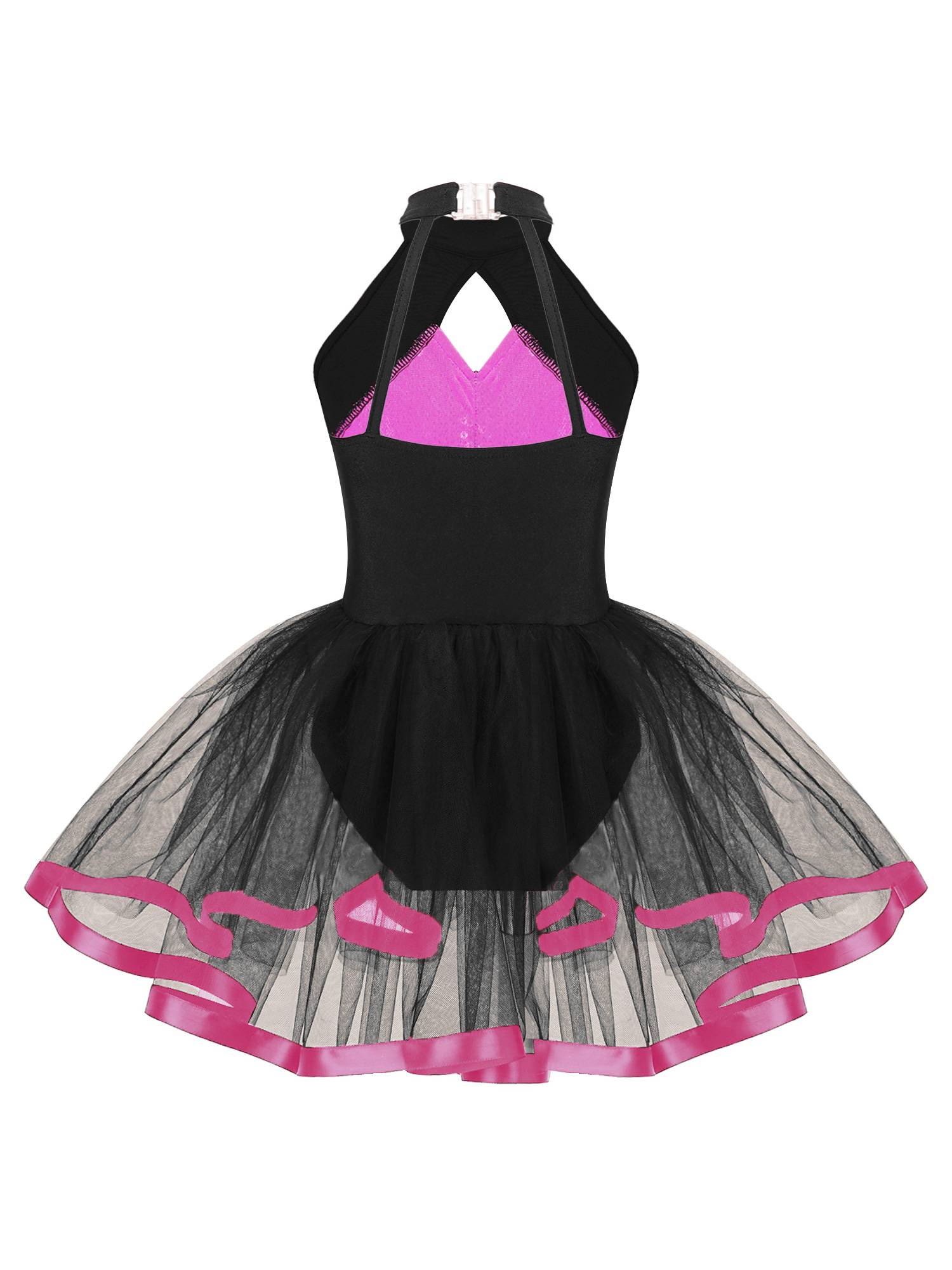 Kids Girls Sleeveless Sequins Ruffle Ballet Dance Leotard Tutu Dress