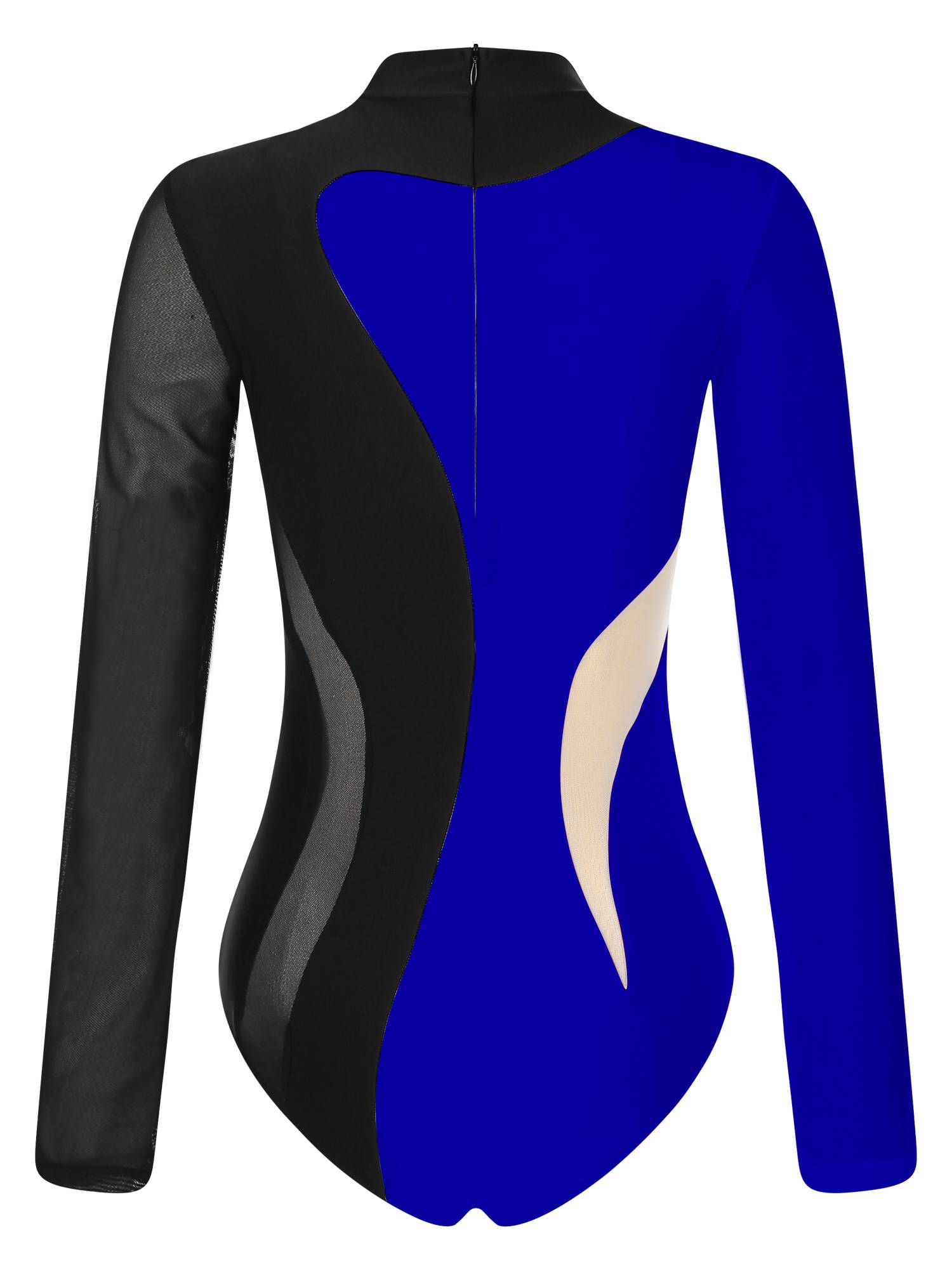 Women Color Block Long Sleeve Gymnastics Acrobatics Dance Leotard