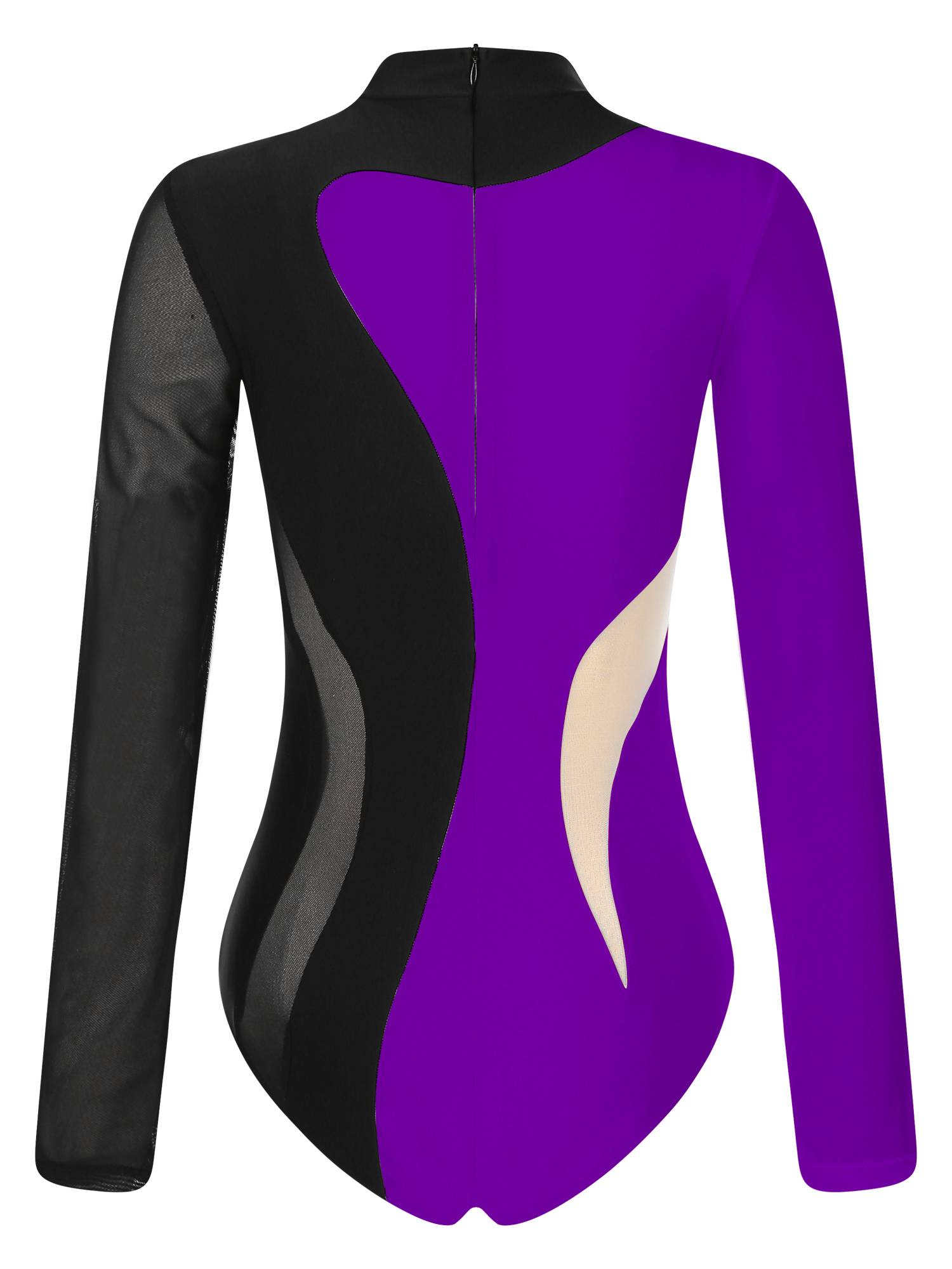 Women Color Block Long Sleeve Gymnastics Acrobatics Dance Leotard