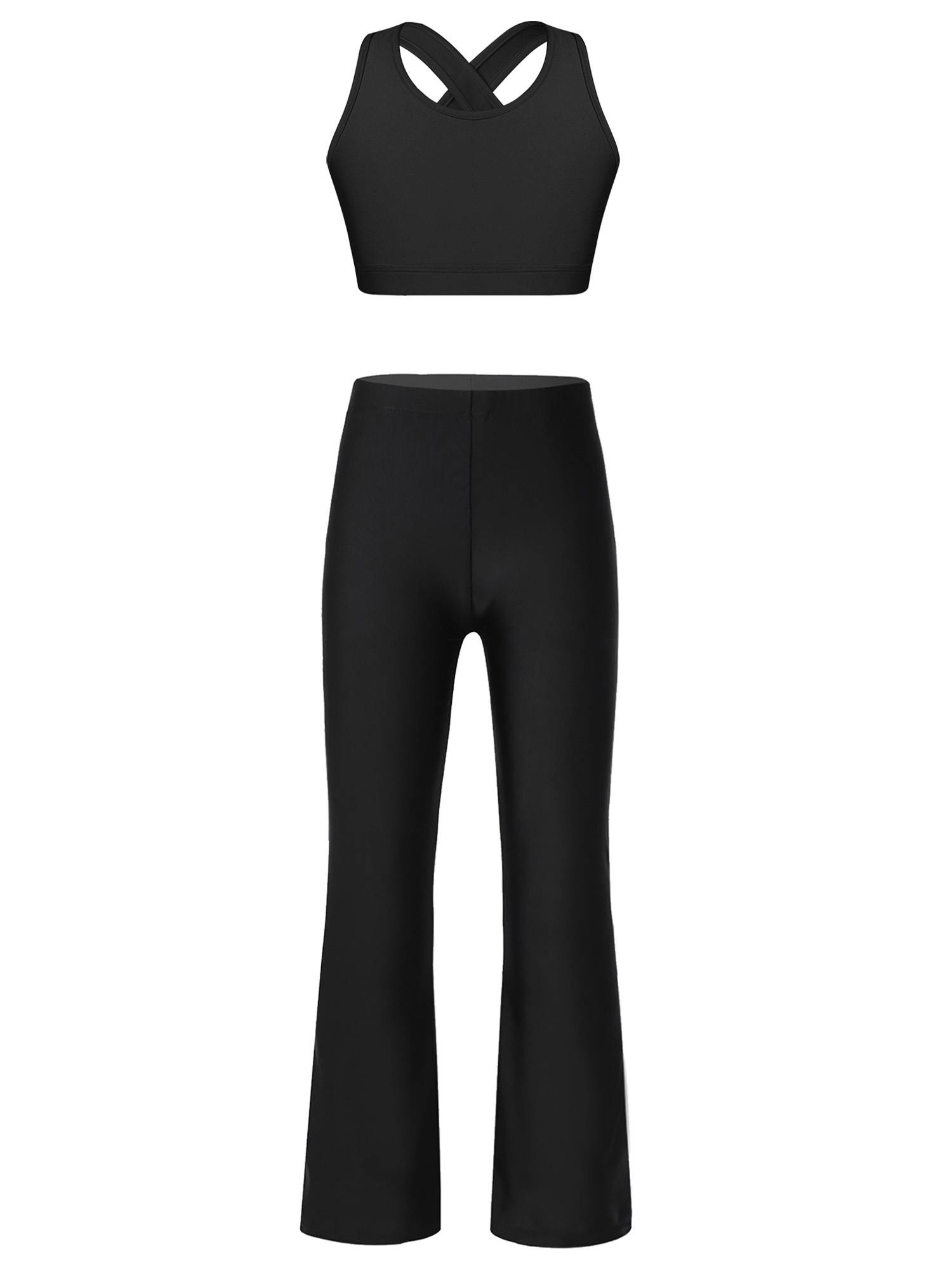 Kids Girls 2pcs Sleeveless U Neck Straps Crop Top and Pants Sports Set