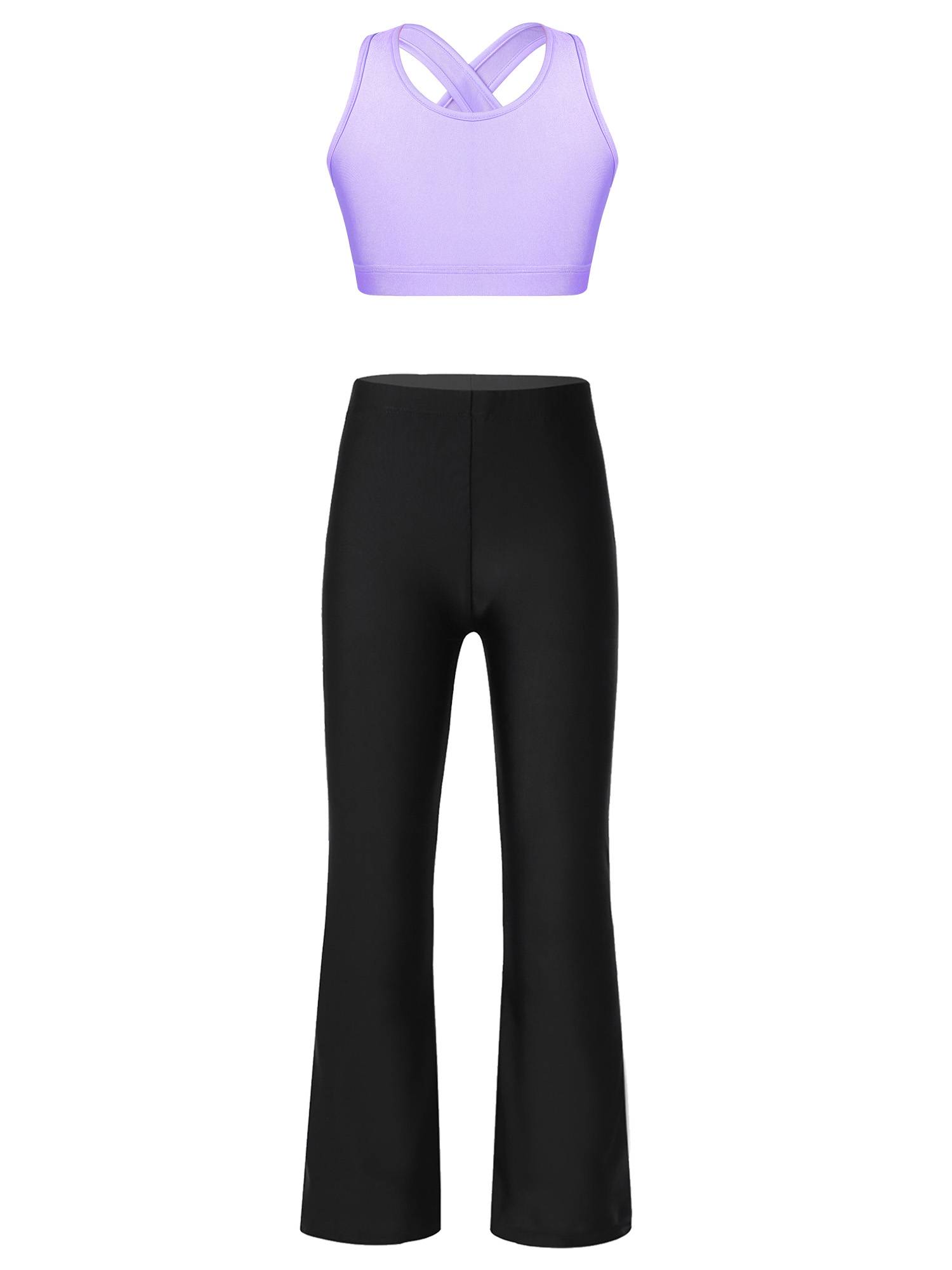 Kids Girls 2pcs Sleeveless U Neck Straps Crop Top and Pants Sports Set