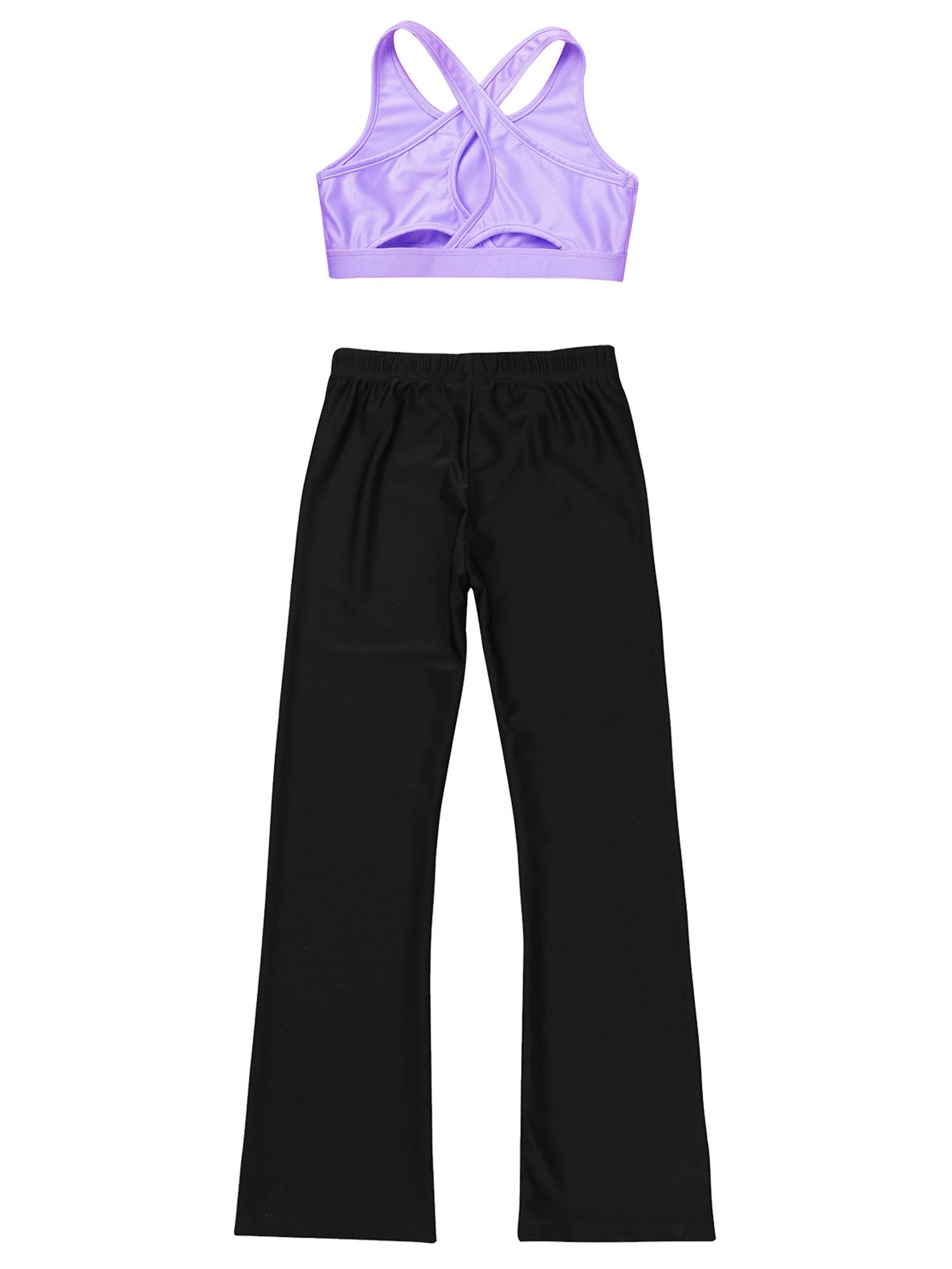 Kids Girls 2pcs Sleeveless U Neck Straps Crop Top and Pants Sports Set