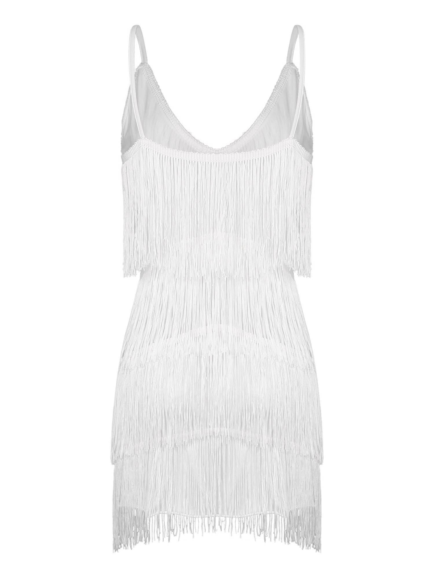 Women Deep V Neck Tiered Tassel Latin Dance Dresses