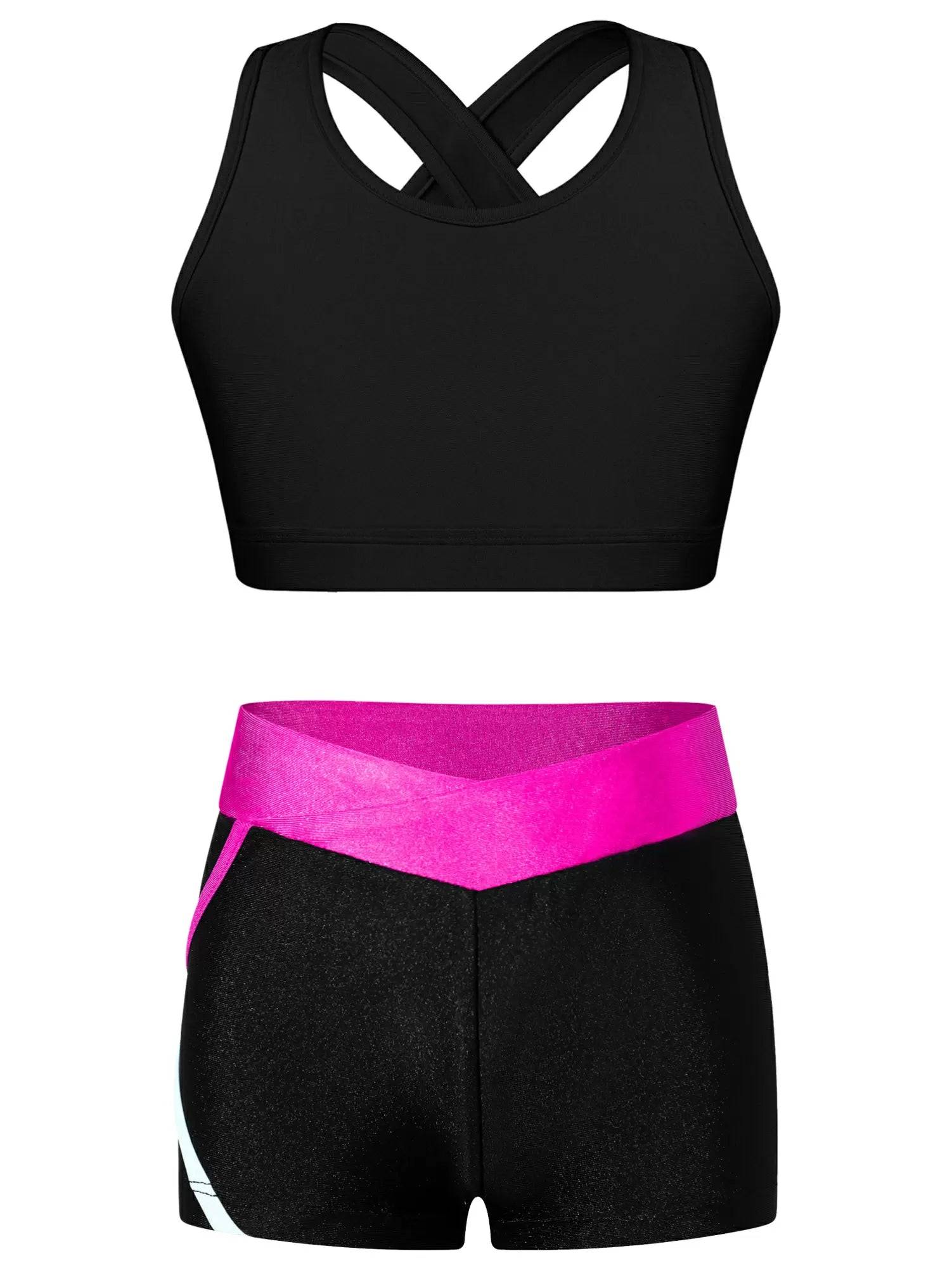 Kids Girls Sleeveless Crop Top and Low Waist Shorts Sport Sets