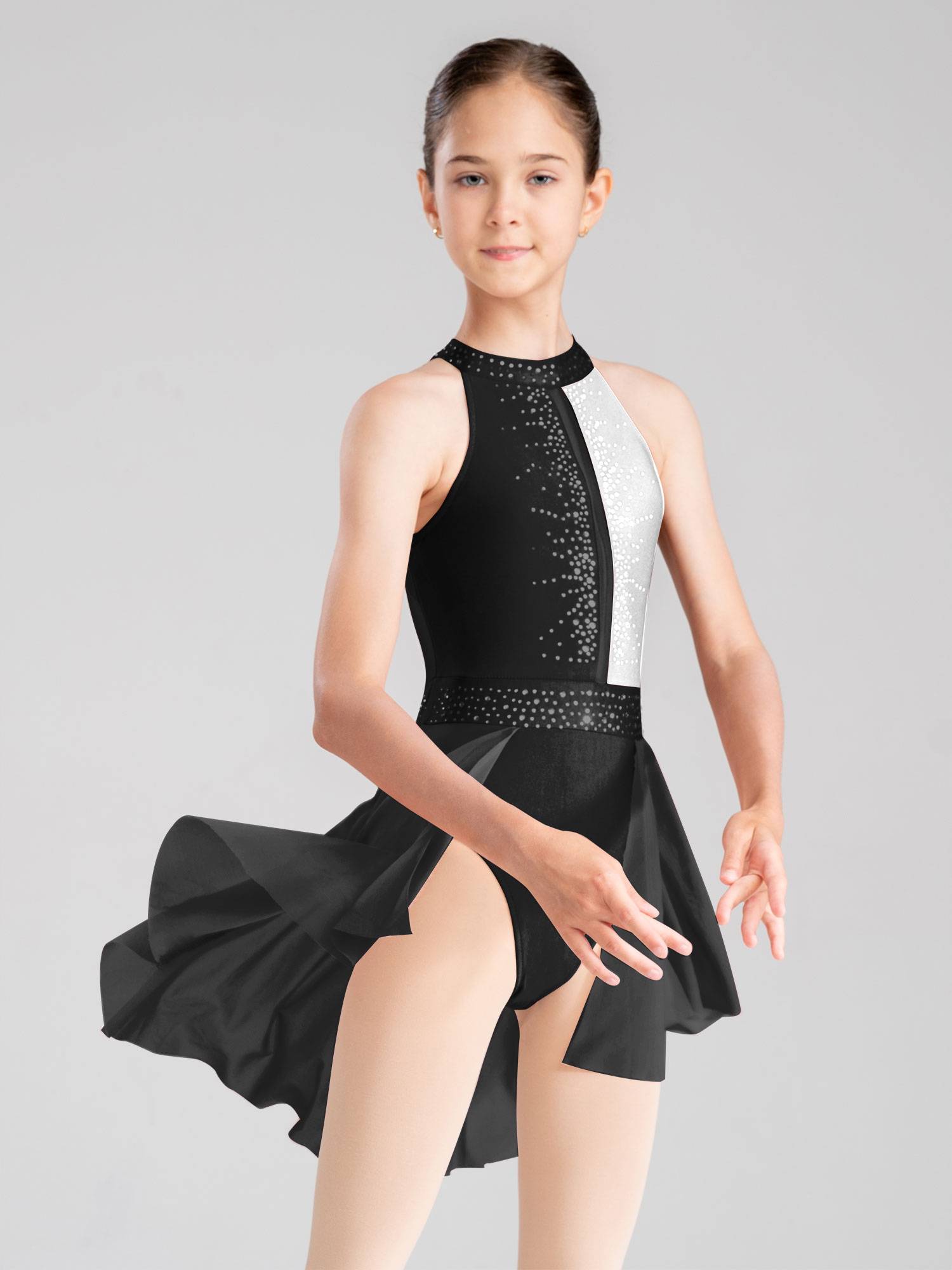 Kids Girls Sleeveless Backless Skating Dance Leotard Dress
