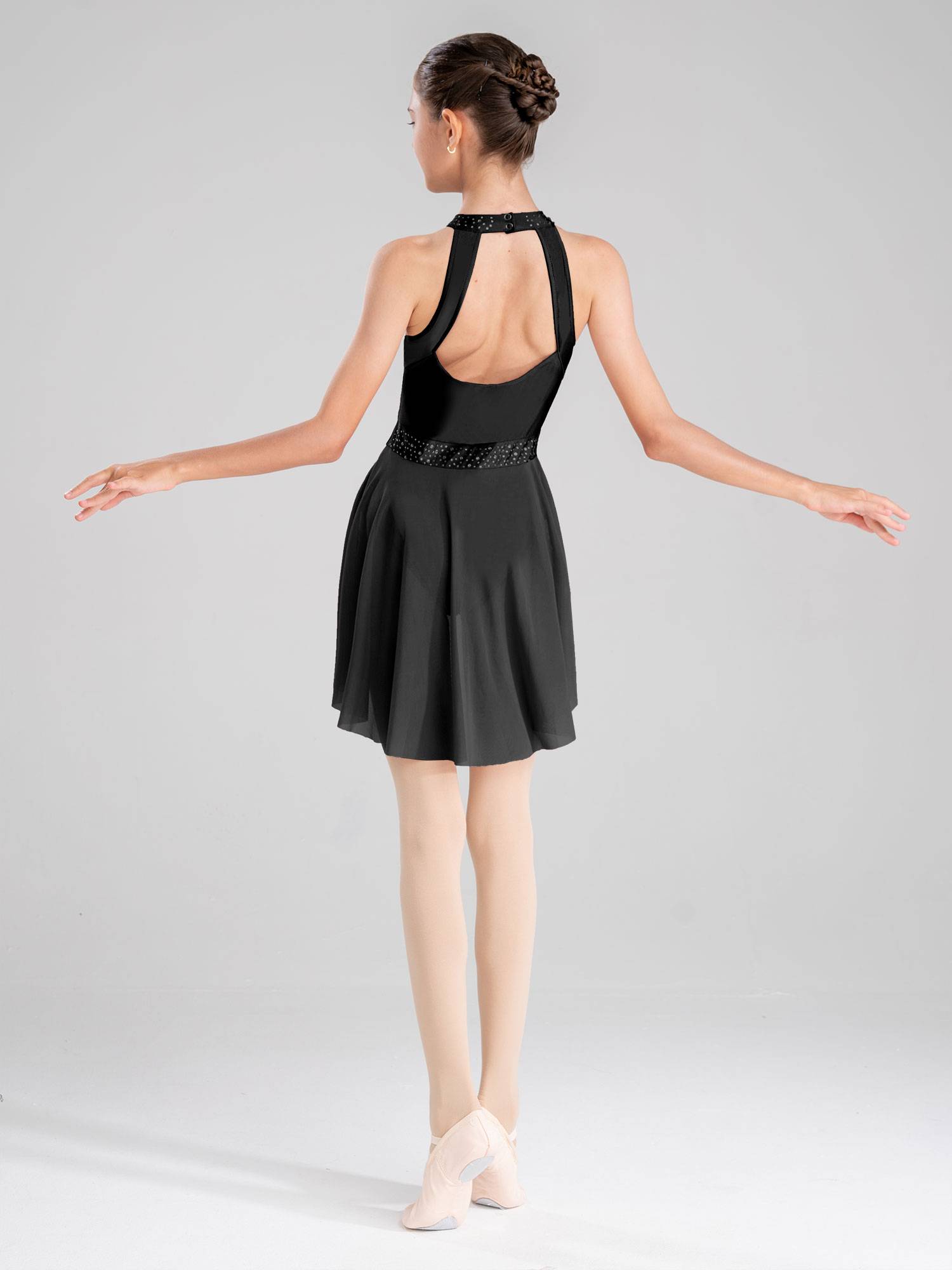 Kids Girls Sleeveless Backless Skating Dance Leotard Dress