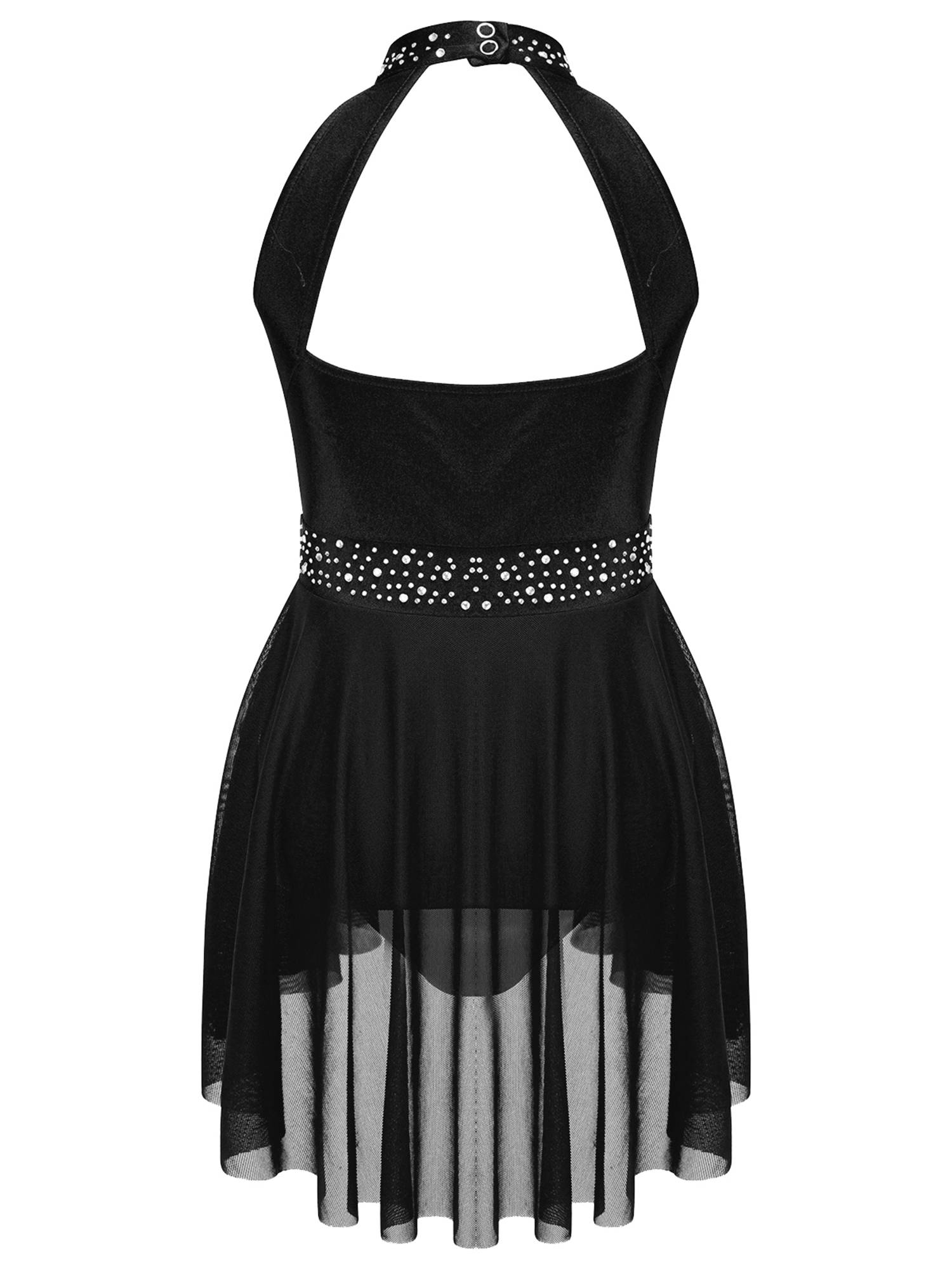 Kids Girls Sleeveless Backless Skating Dance Leotard Dress