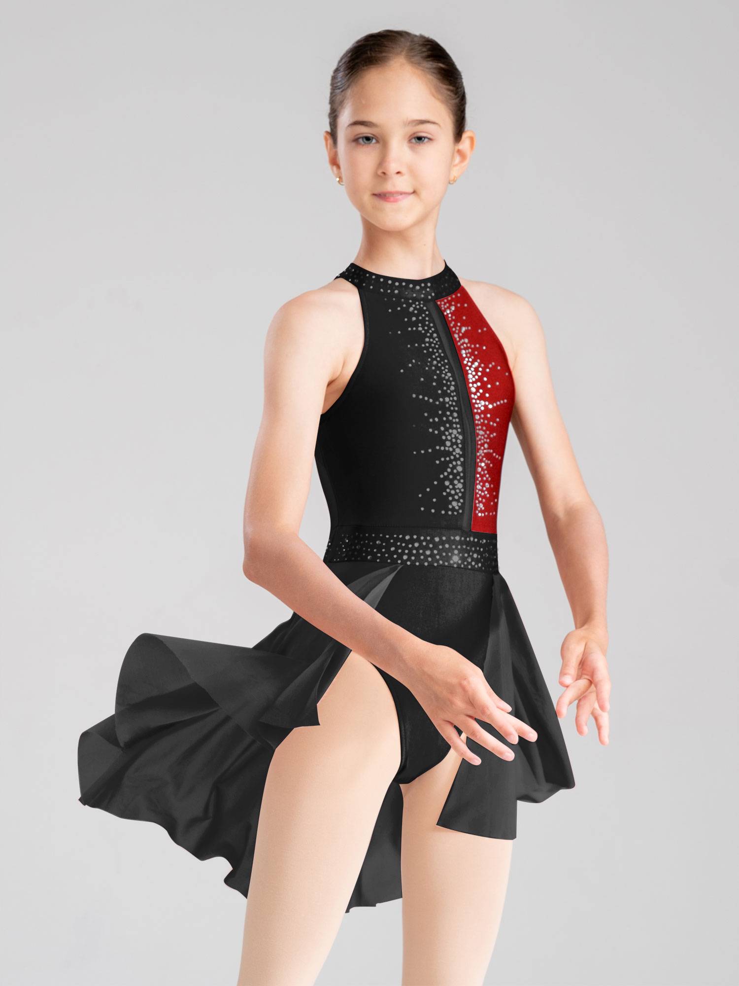 Kids Girls Sleeveless Backless Skating Dance Leotard Dress
