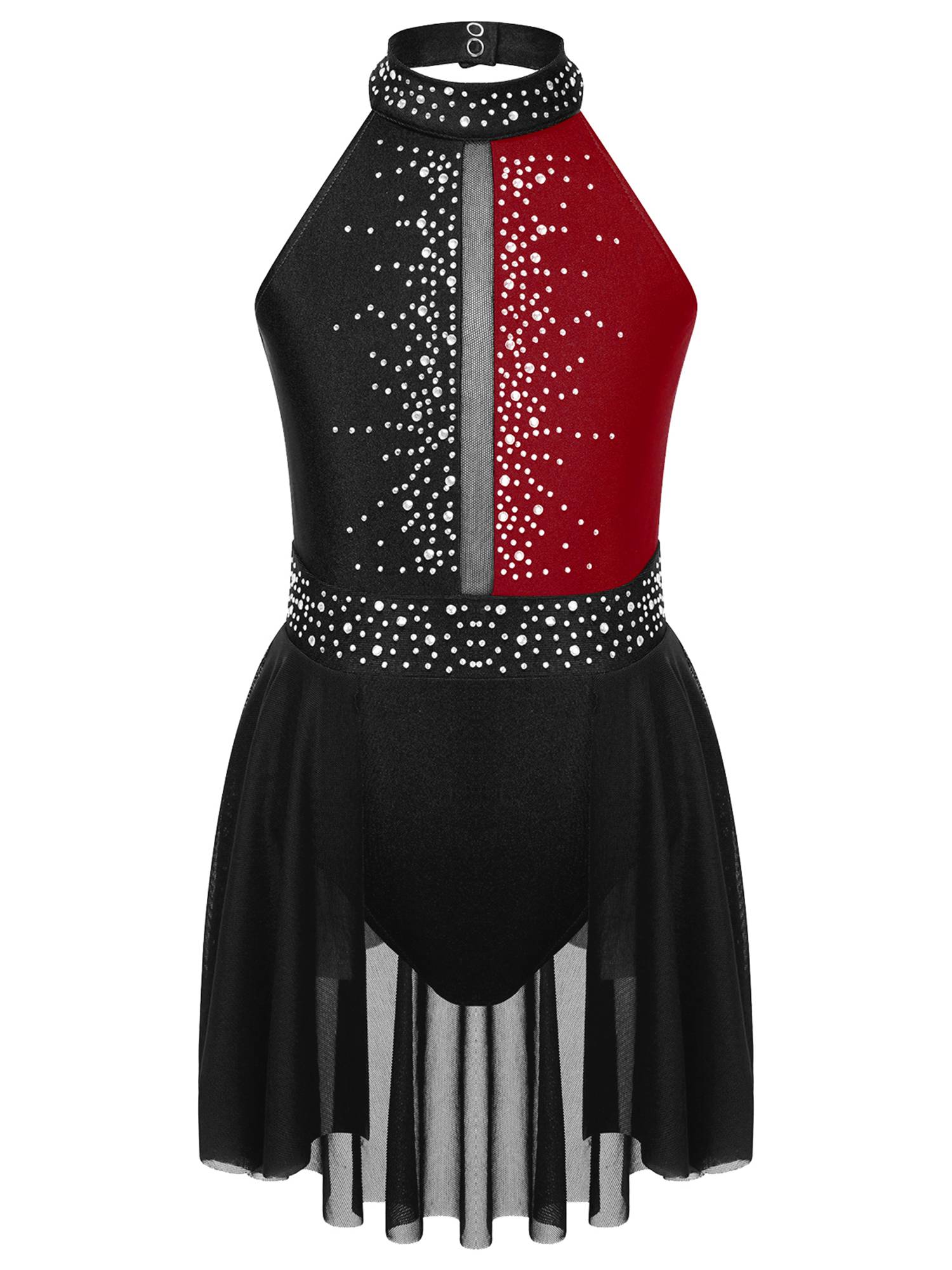 Kids Girls Sleeveless Backless Skating Dance Leotard Dress