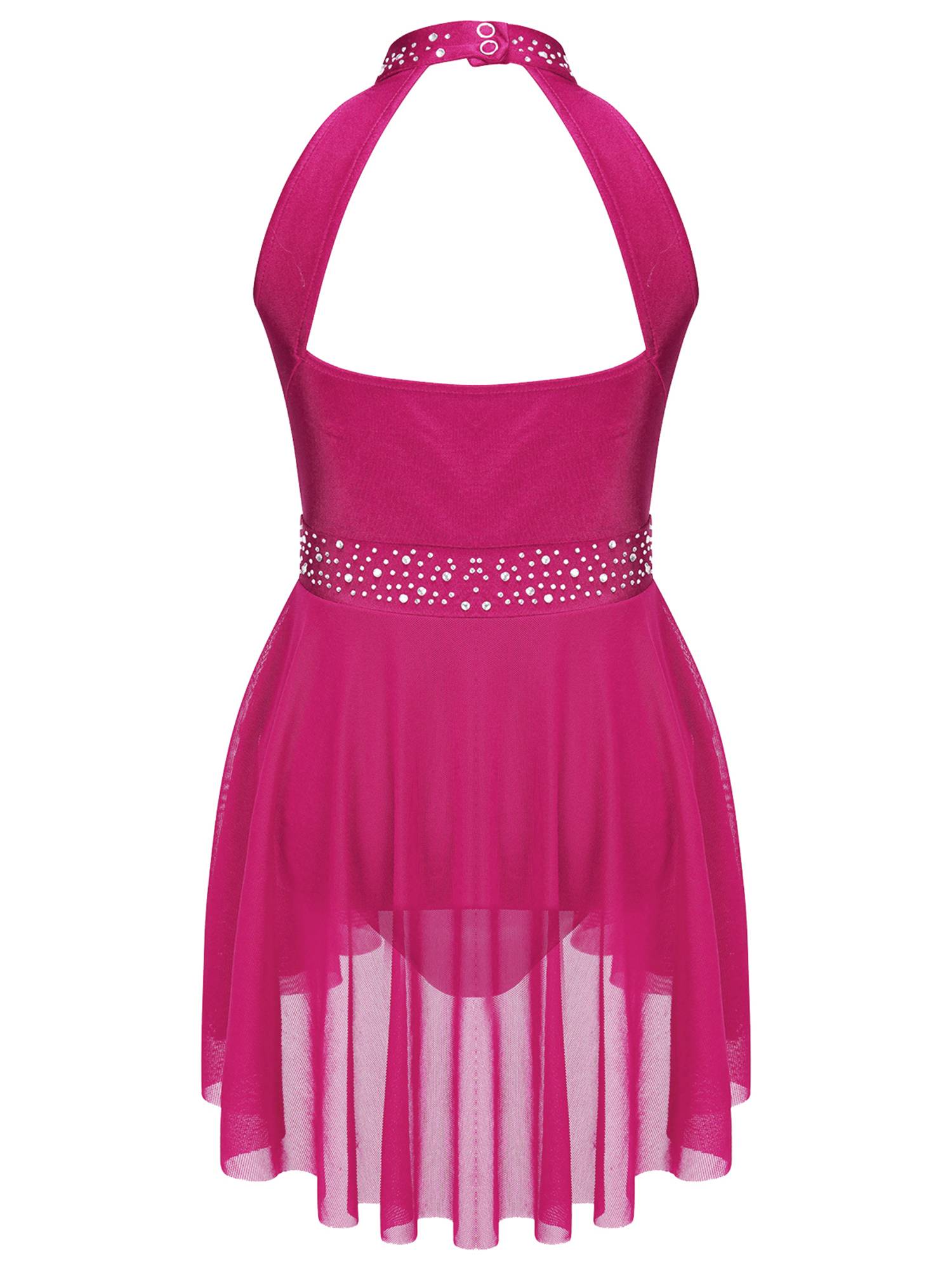 Kids Girls Sleeveless Backless Skating Dance Leotard Dress