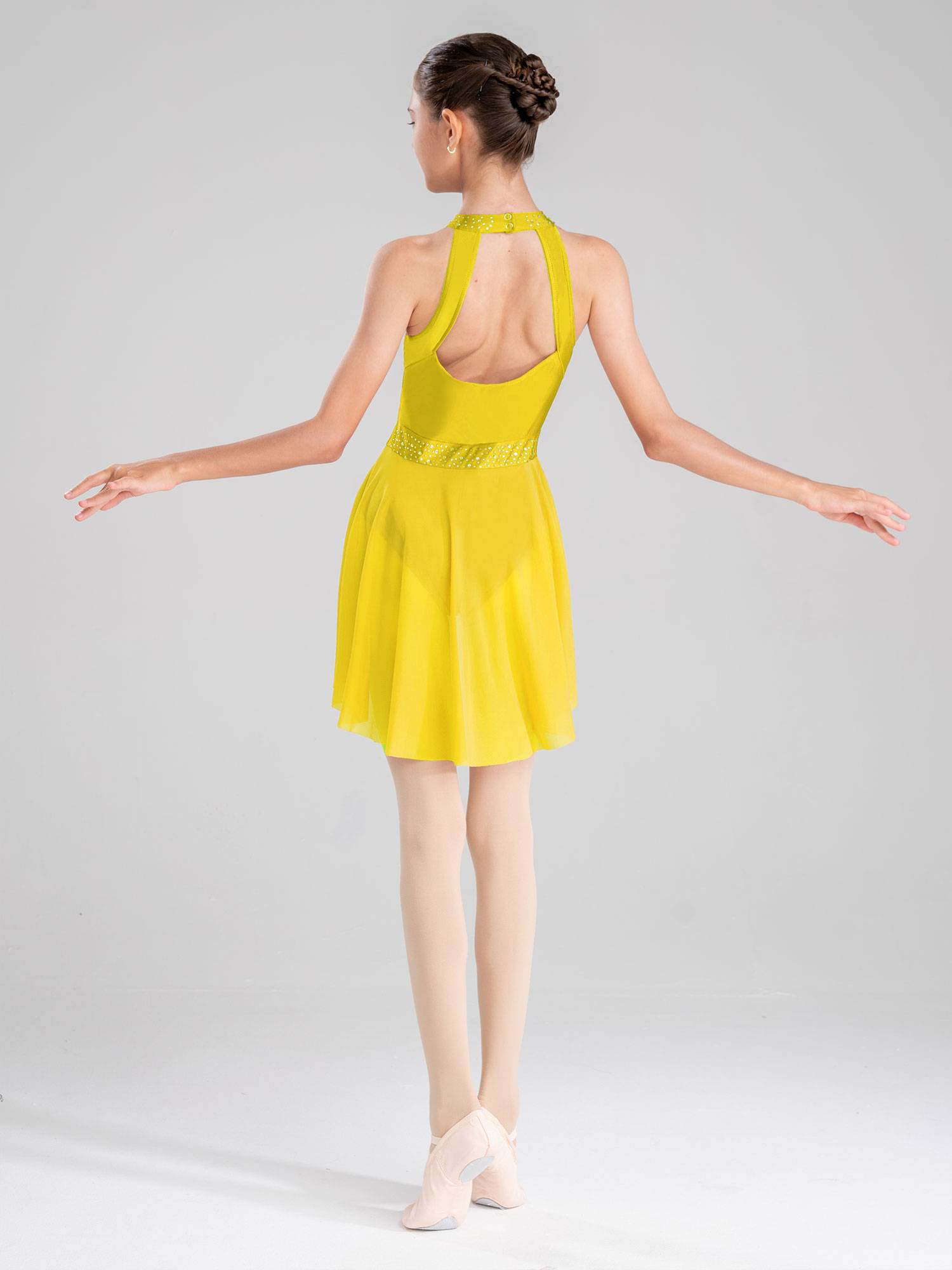 Kids Girls Sleeveless Backless Skating Dance Leotard Dress