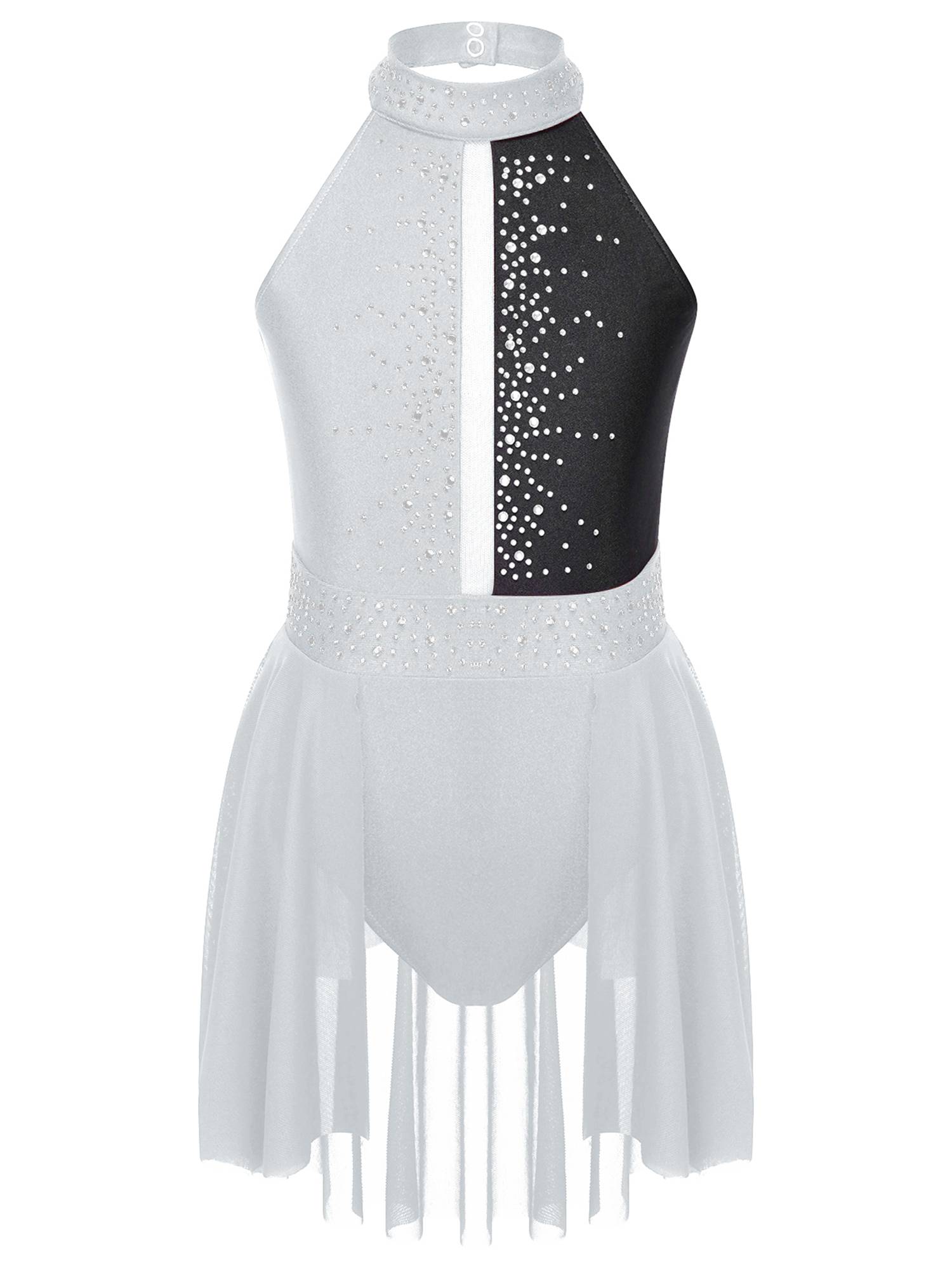 Kids Girls Sleeveless Backless Skating Dance Leotard Dress