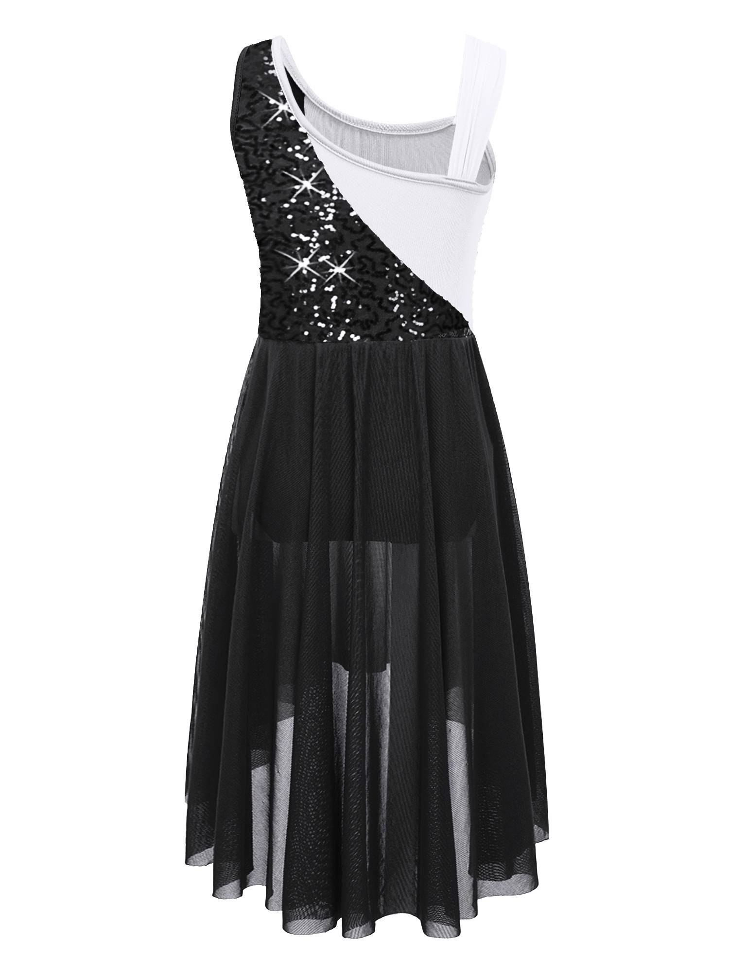 Kids Girls Colorblock Sleeveless Sequins Lyrical Dance Dress