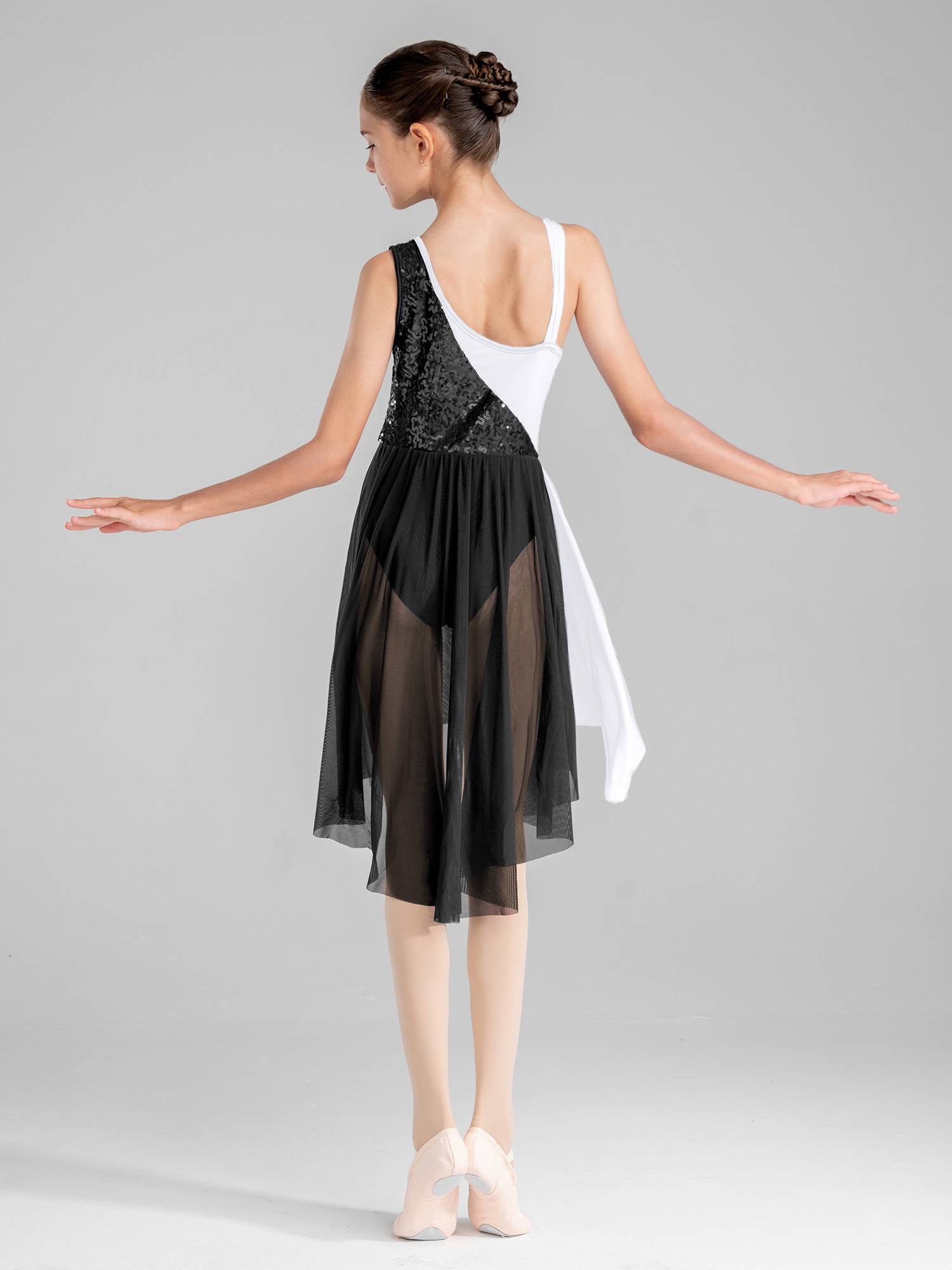 Kids Girls Colorblock Sleeveless Sequins Lyrical Dance Dress