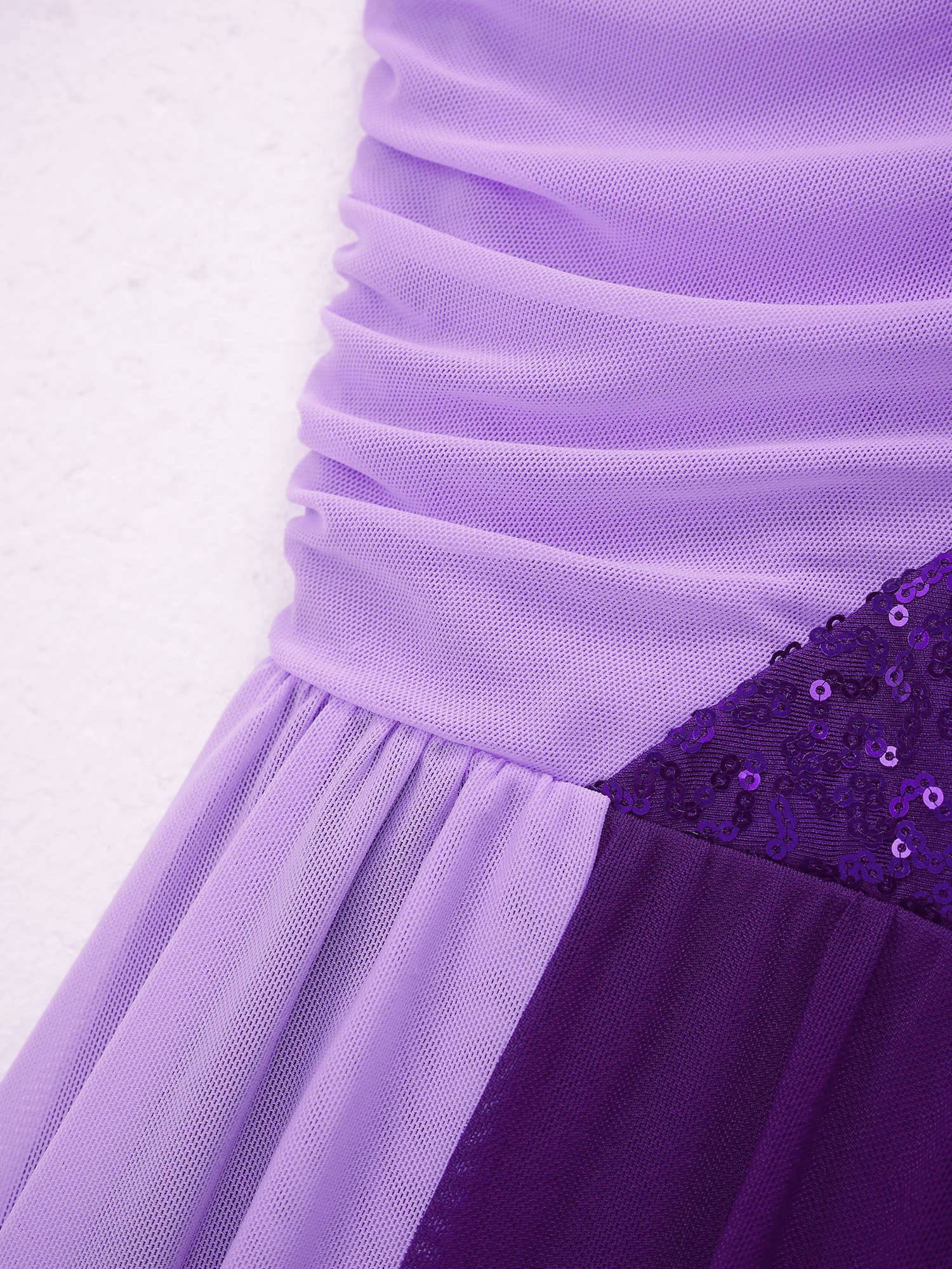 Kids Girls Colorblock Sleeveless Sequins Lyrical Dance Dress