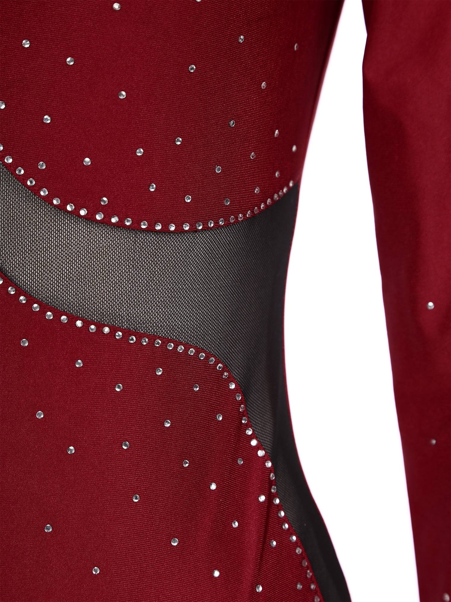 Women Long Sleeve Shiny Rhinestone Gymnastics Leotard