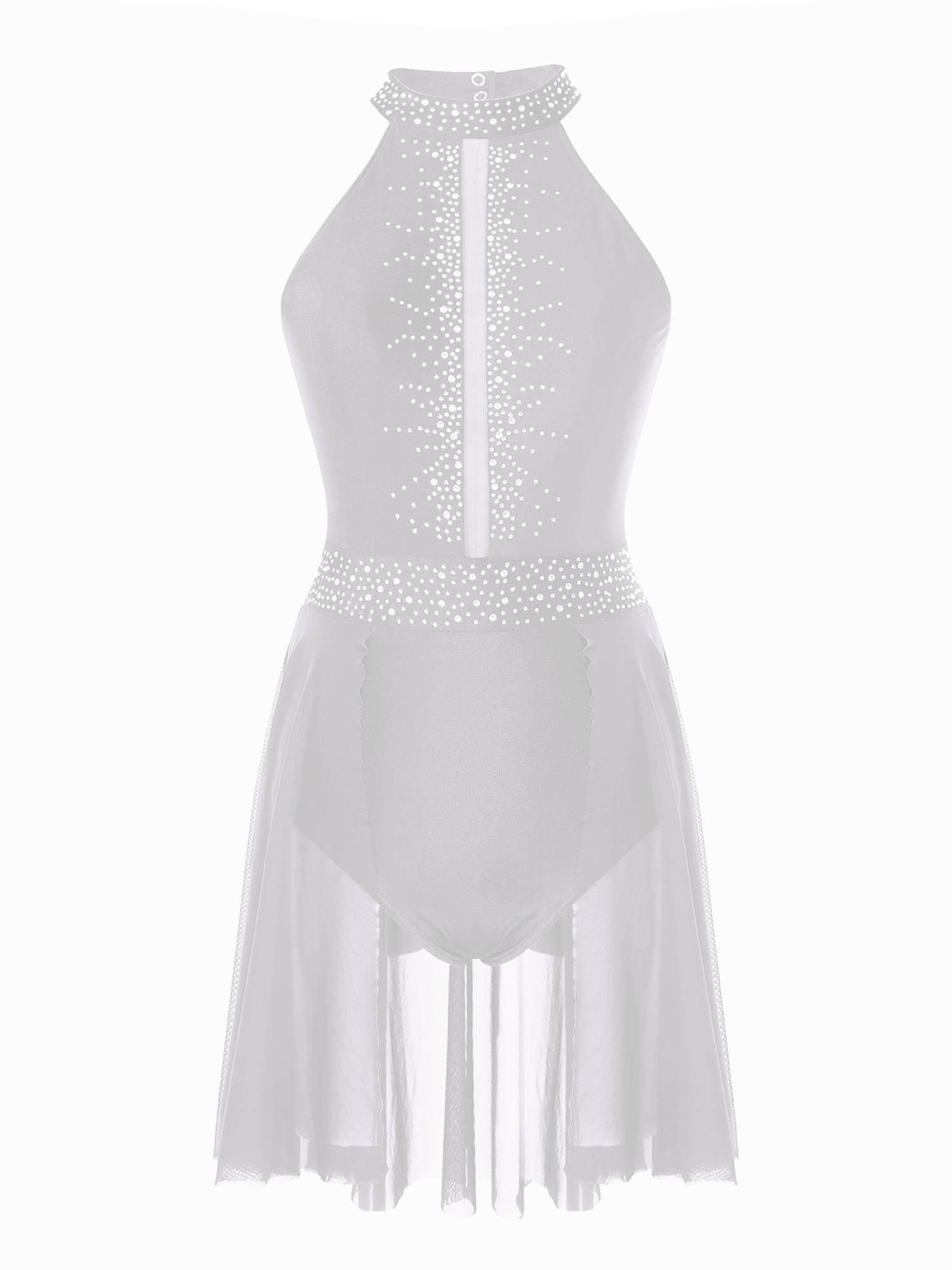 Women Sleeveless Shiny Rhinestone Figure Skating Leotard Dress