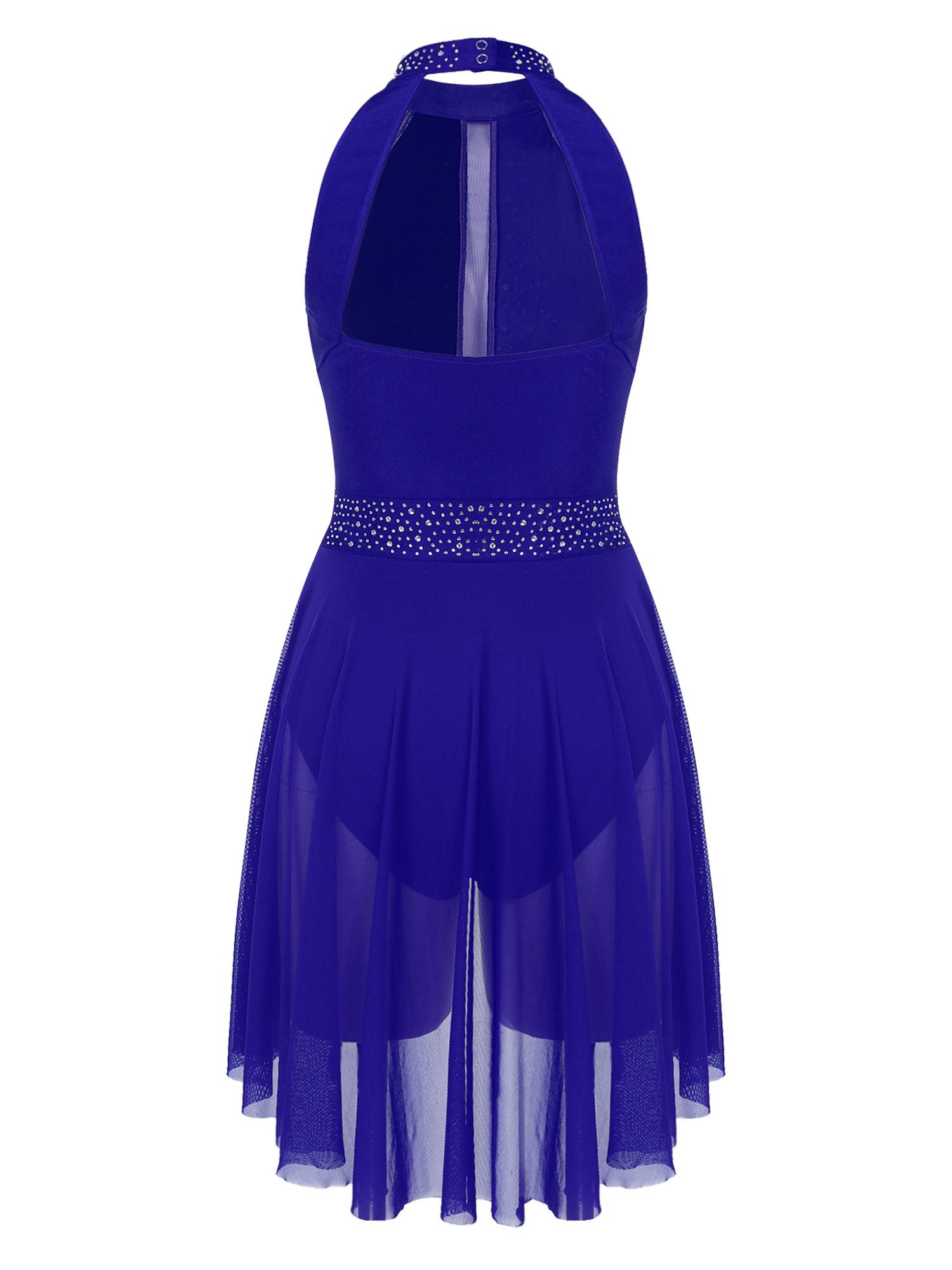 Women Sleeveless Shiny Rhinestone Figure Skating Leotard Dress