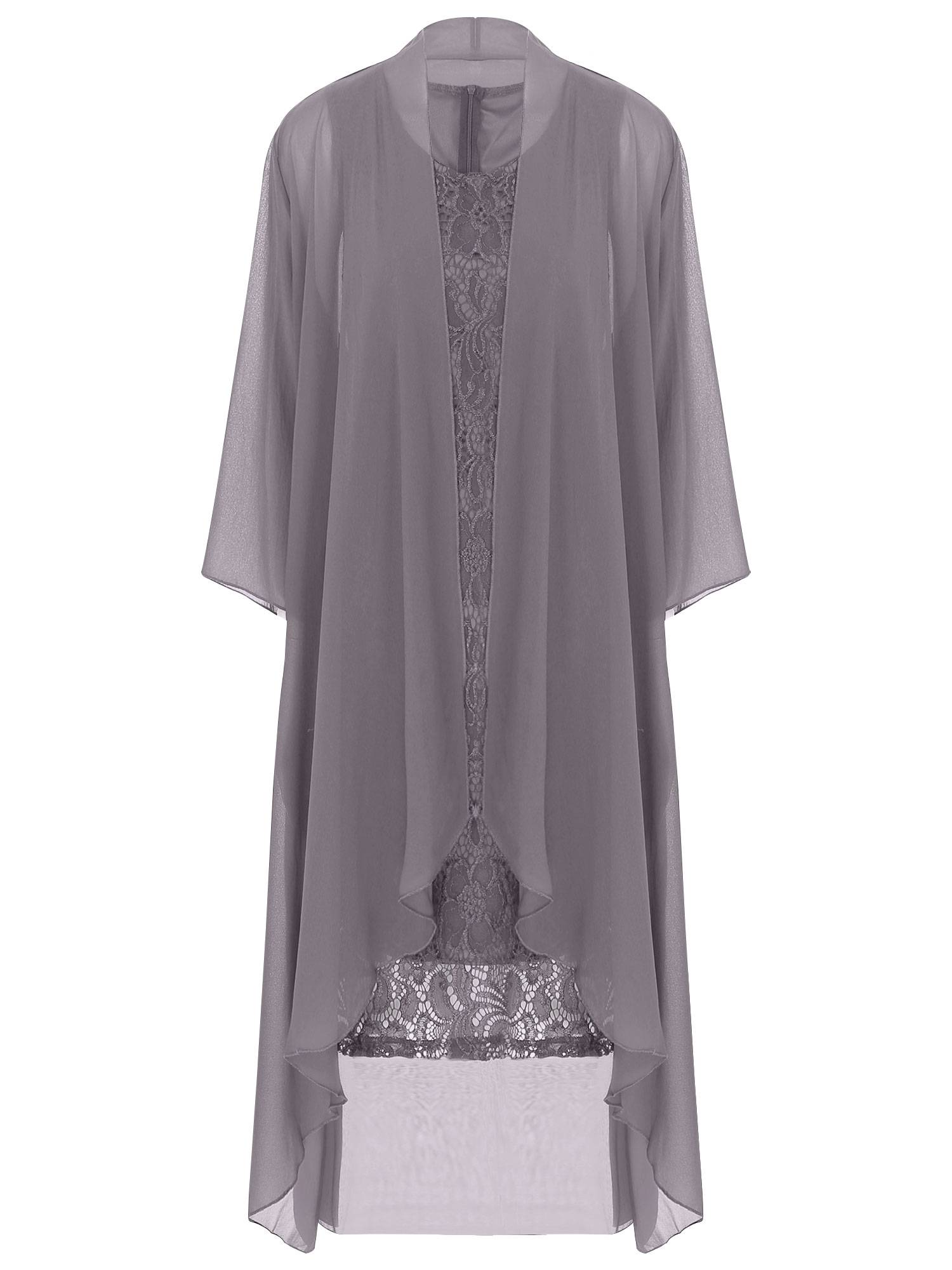 Women 2-Piece Floral Lace Sleeveless Dress and Cardigan Party Suit