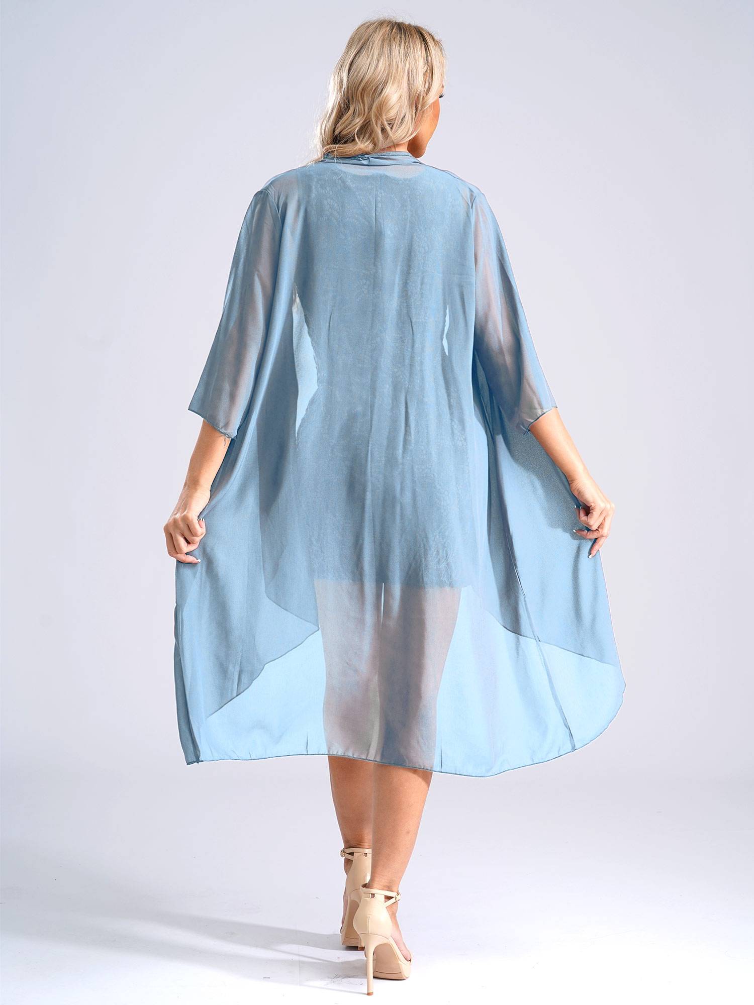 Women 2-Piece Floral Lace Sleeveless Dress and Cardigan Party Suit