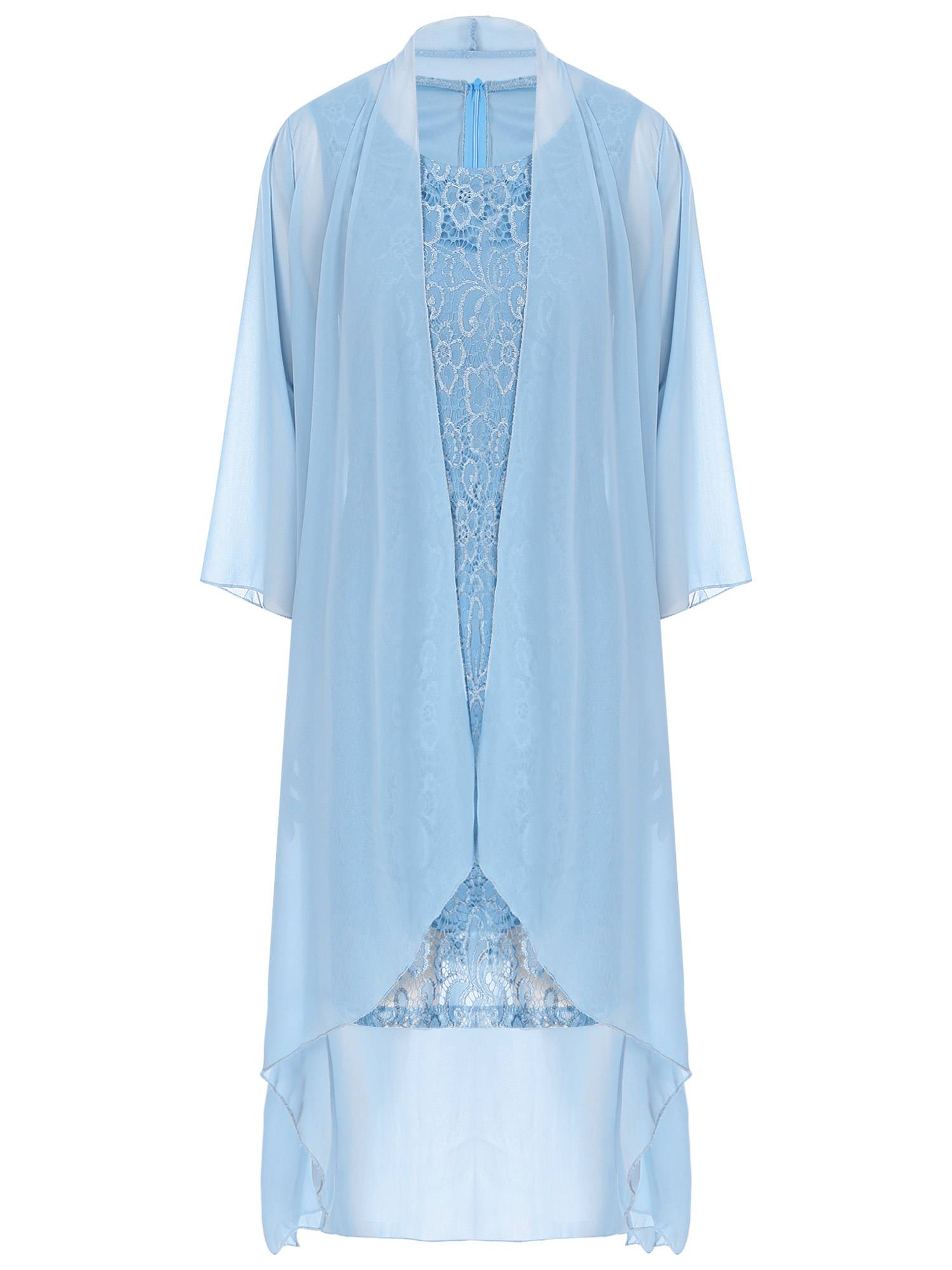 Women 2-Piece Floral Lace Sleeveless Dress and Cardigan Party Suit