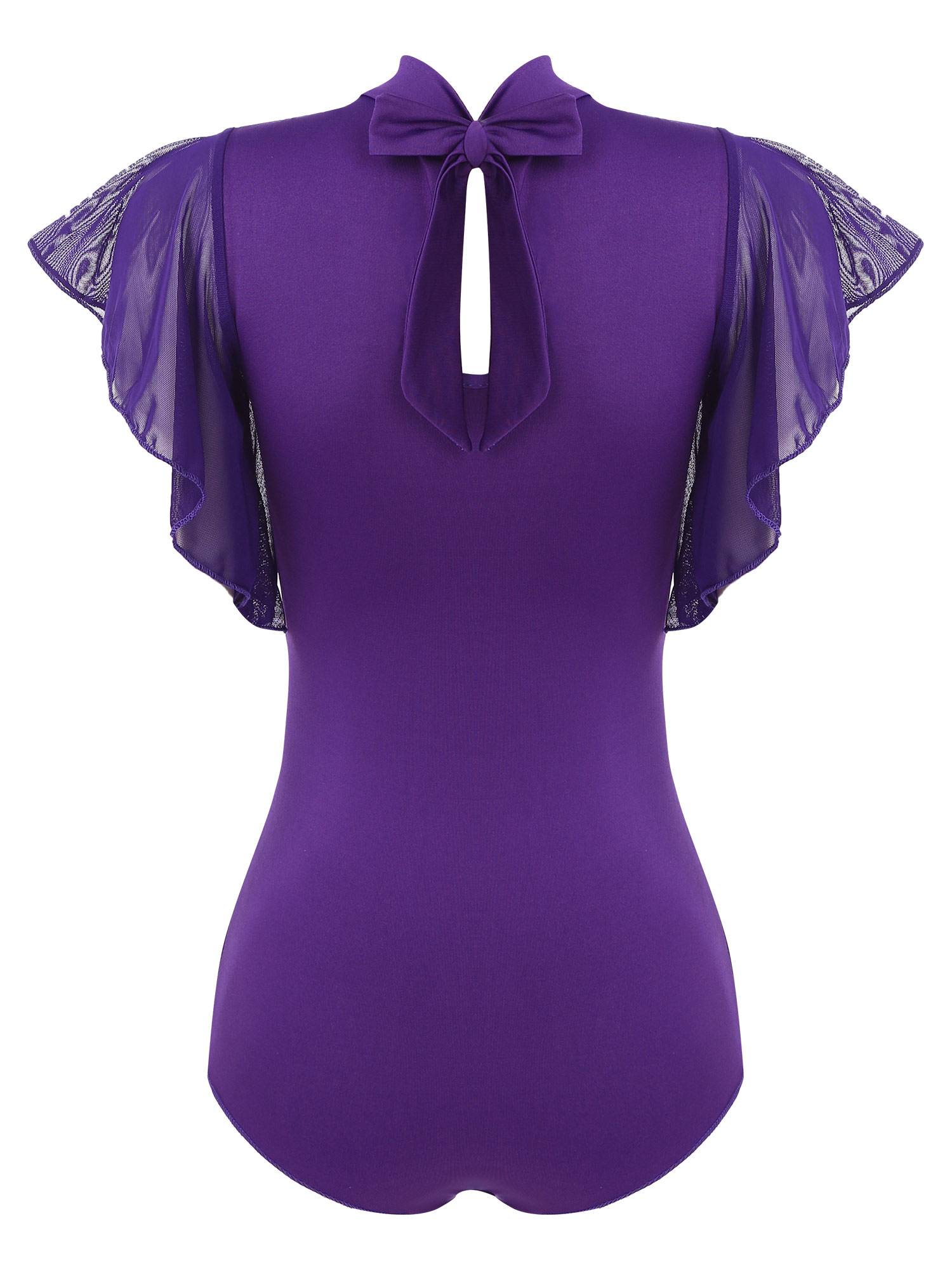 Women Ruffle Short Sleeve Cha-Cha Latin Dance Leotard