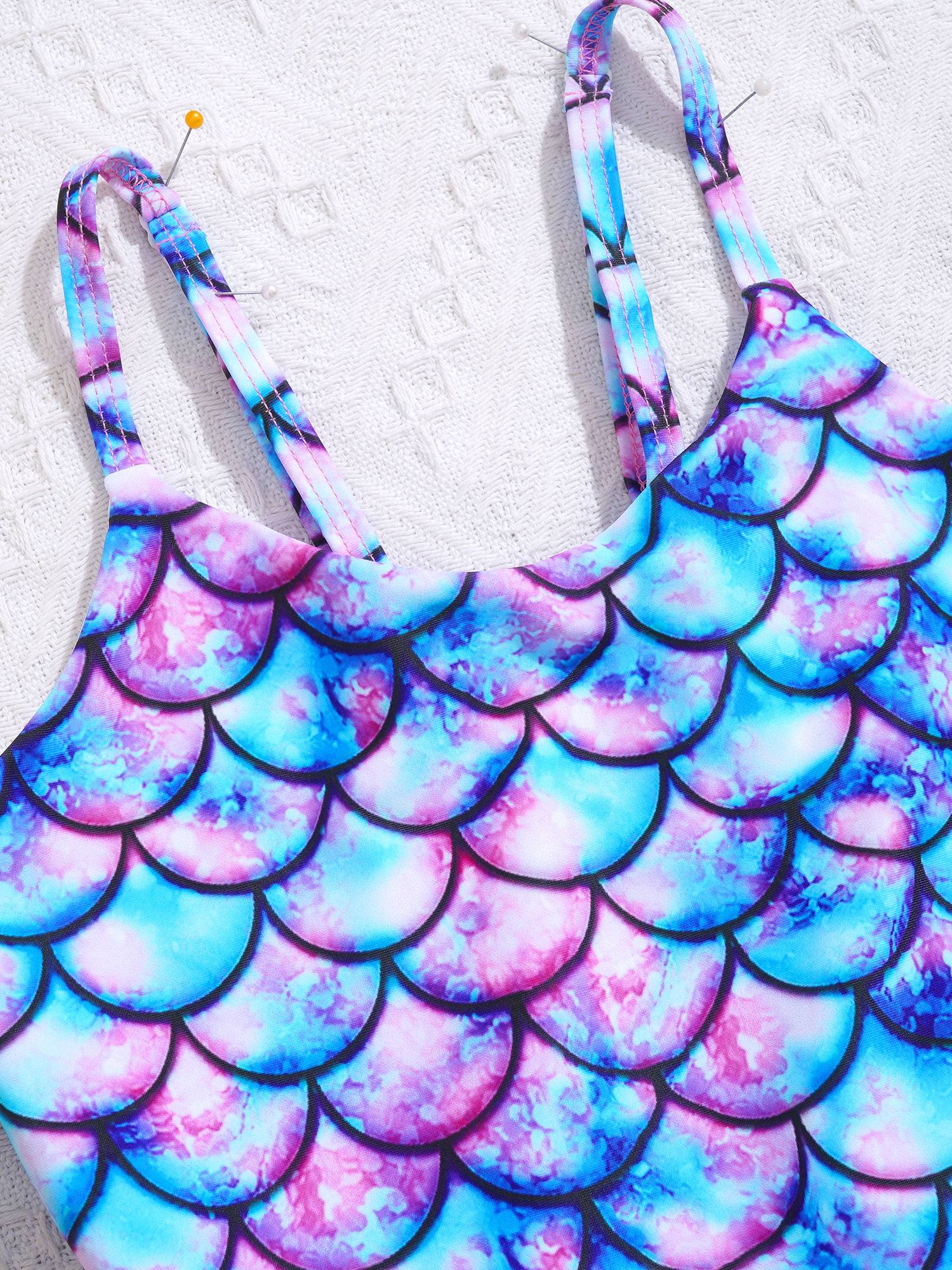 Kids Girls One-piece Mermaid Fish Scales Print Swimsuit Dress
