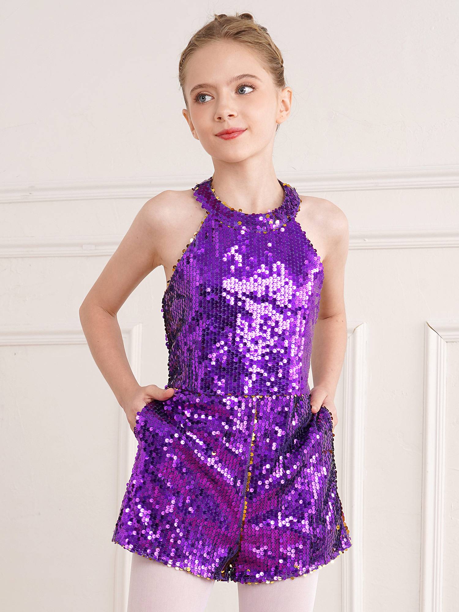 Kids Girls Allover Sequin Tank Top Jumpsuits