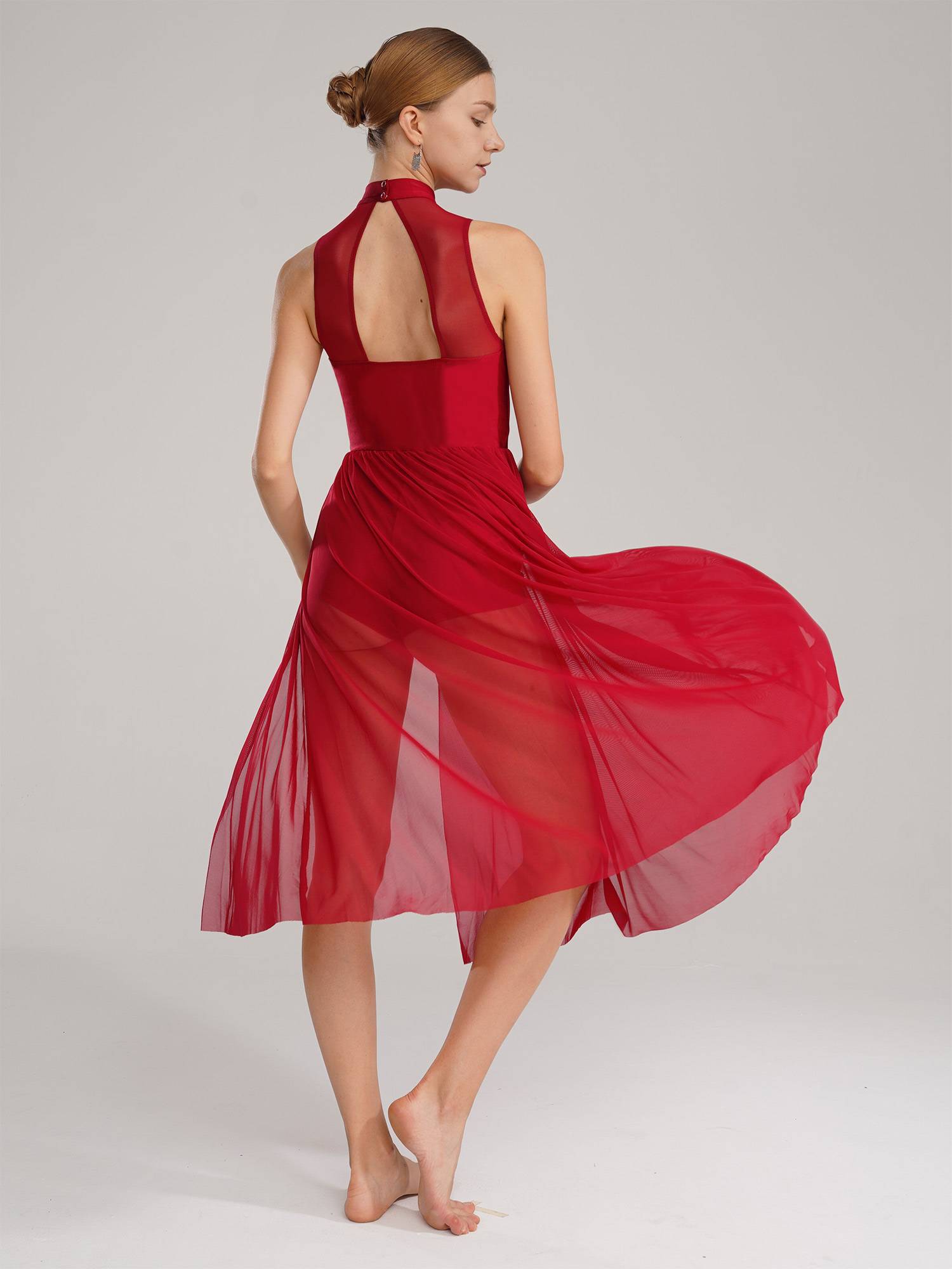 Women Sleeveless Sparkly Rhinestone Side Split Lyrical Dance Dresses