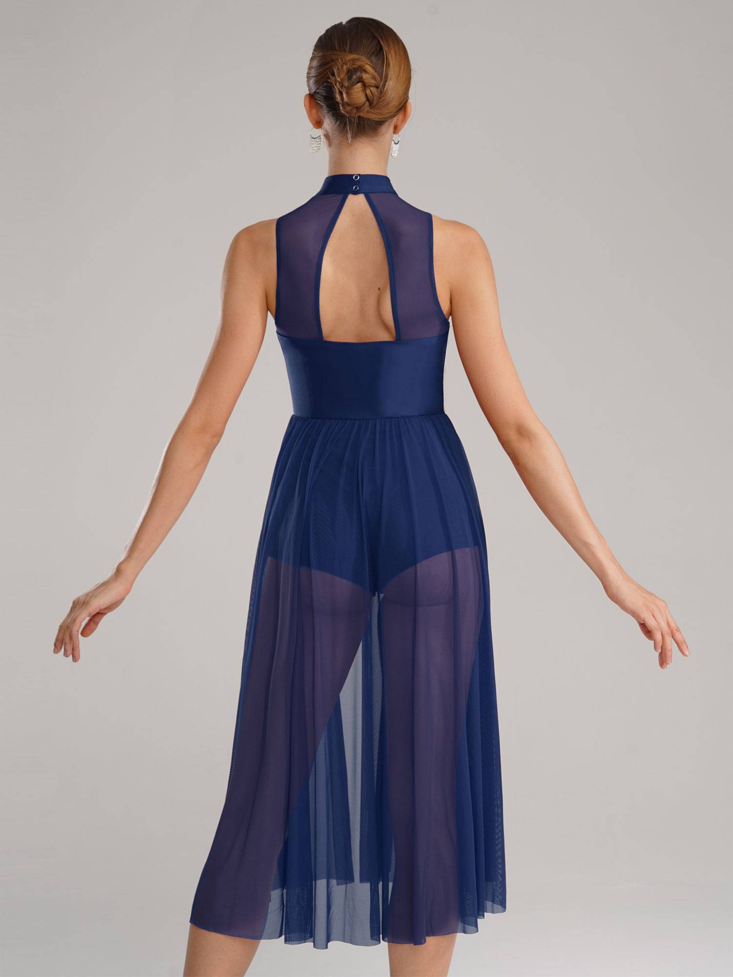 Women Sleeveless Sparkly Rhinestone Side Split Lyrical Dance Dresses