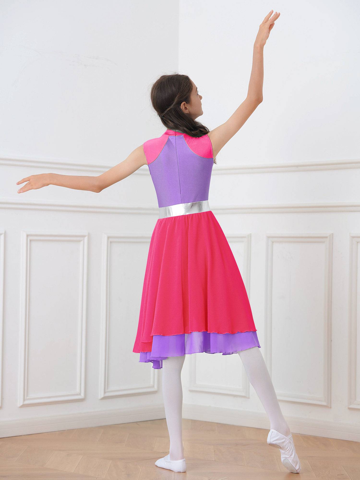Kids Girls Color Block Tiered Wrapped Hem Praise Lyrical Dance Dress