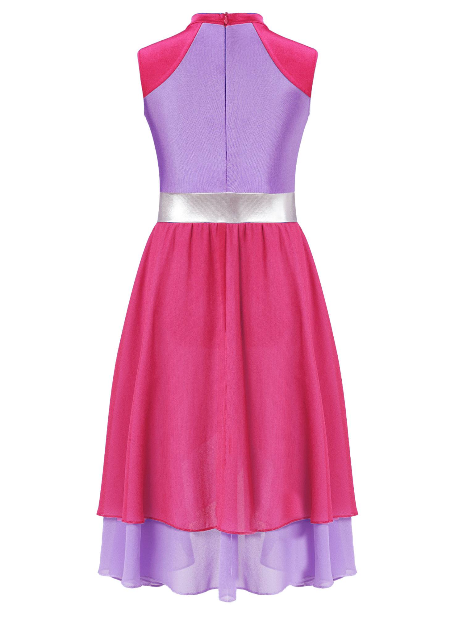 Kids Girls Color Block Tiered Wrapped Hem Praise Lyrical Dance Dress