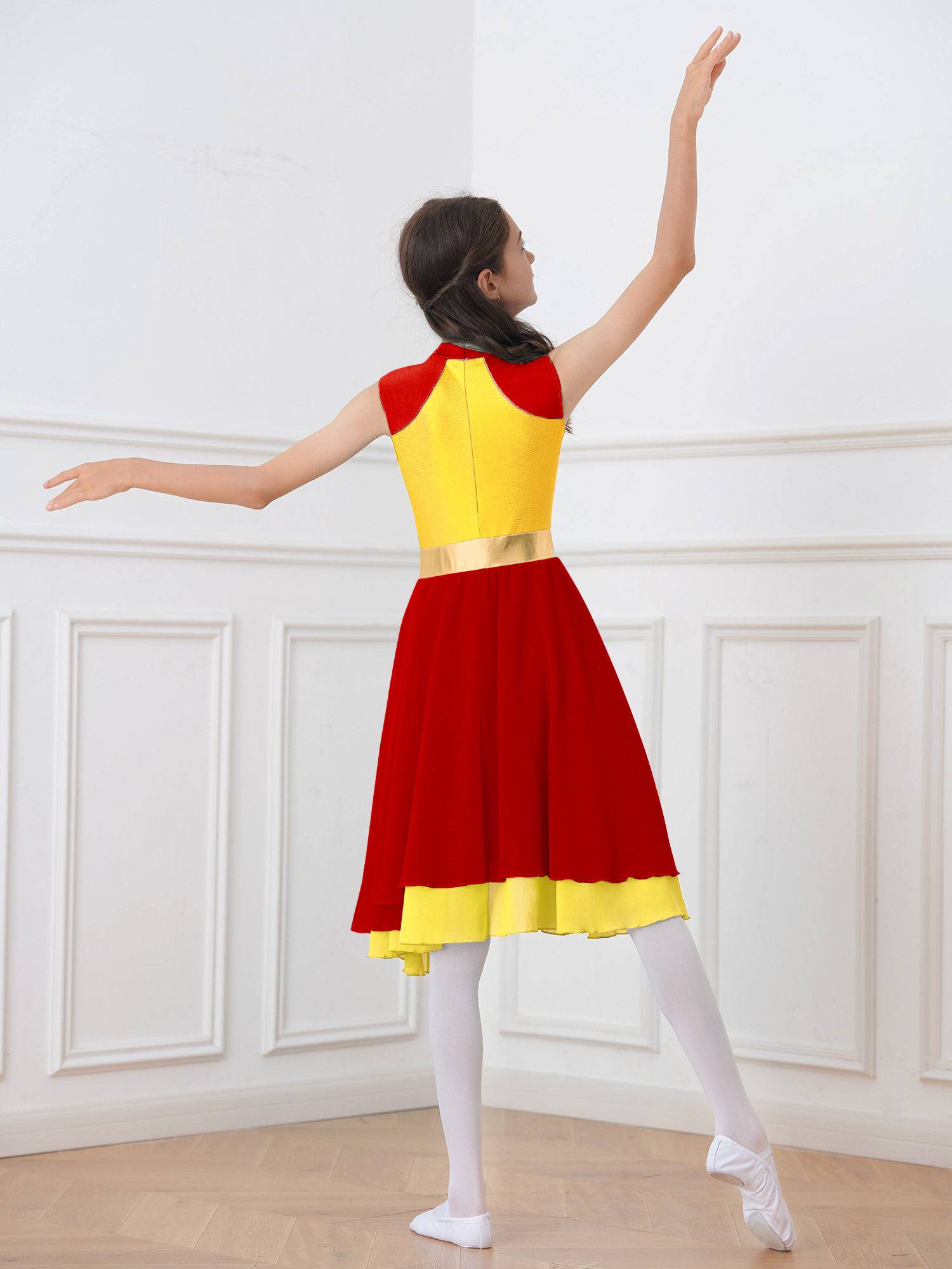 Kids Girls Color Block Tiered Wrapped Hem Praise Lyrical Dance Dress